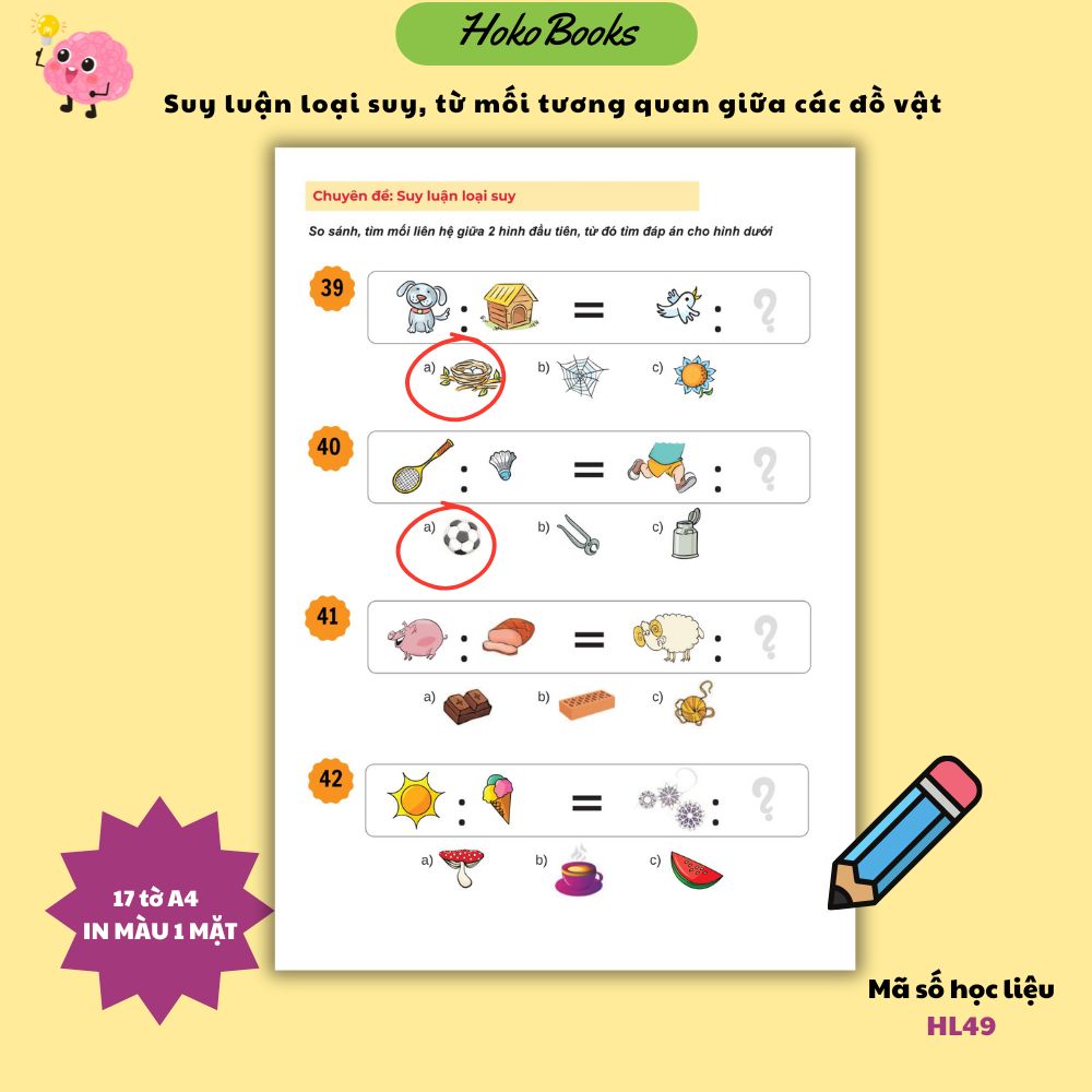 HL49 Học liệu Suy luận loại suy, từ mối tương quan giữa các đồ vật Hokobooks
