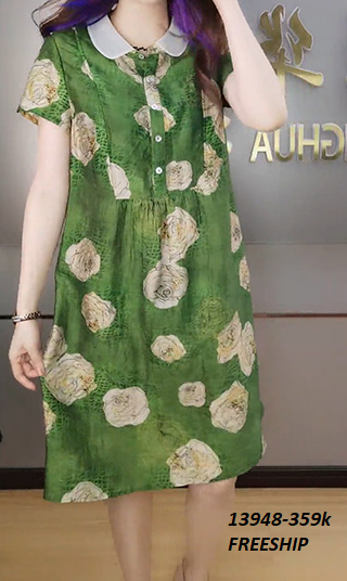 13948-Đầm suông cổ  sen kết nút in hoa hồng (lụa satin)FREESHIP_thumbnail_1