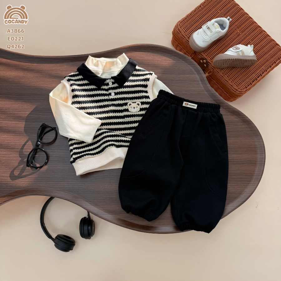 Quần dài ĐEN nỉ 2 đáp sườn bo gấu