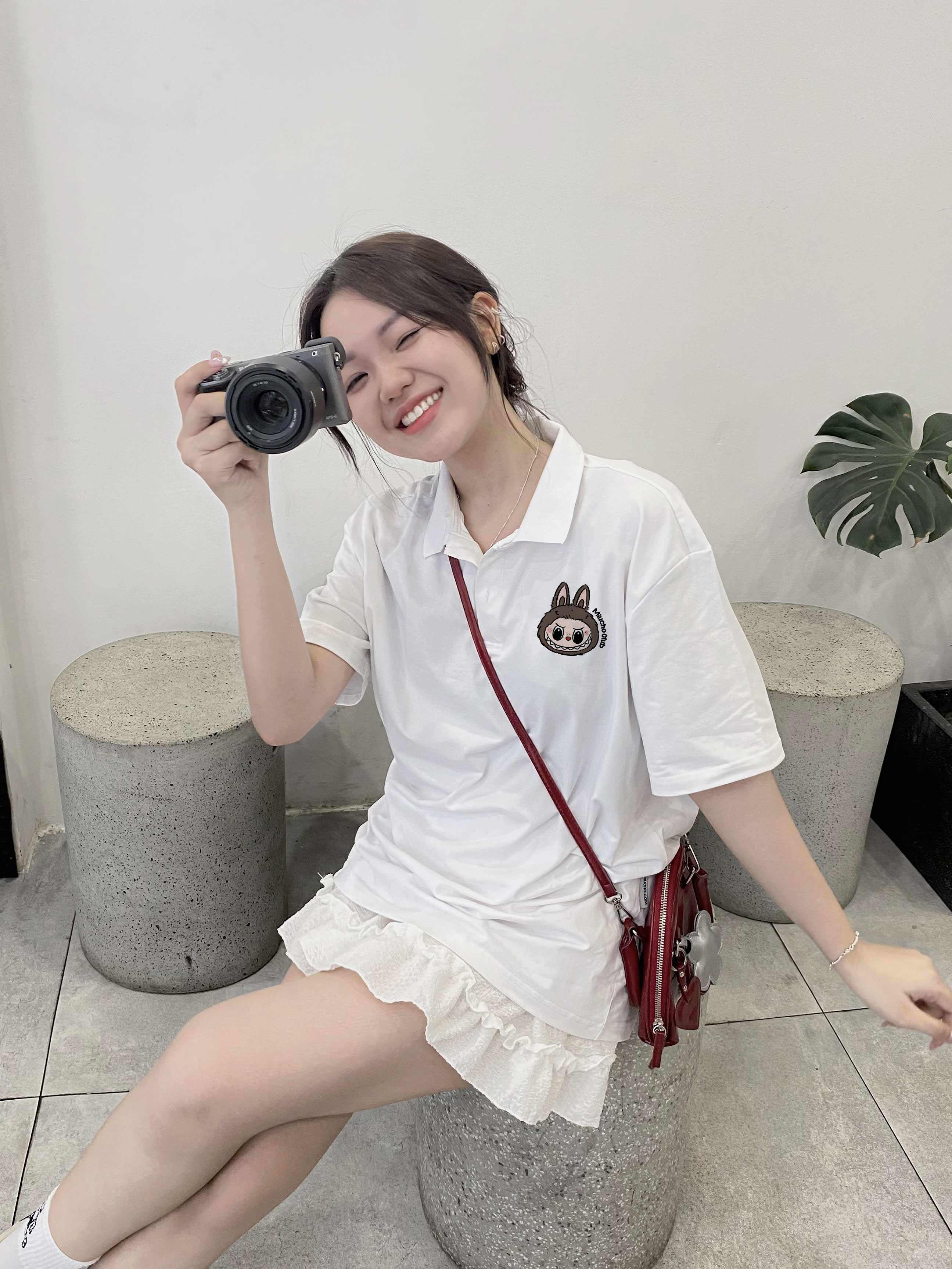 Áo polo labubu form rộng unisex PLD1399 Miucho tay ngắn vải cotton co giản cổ trụ in basic_thumbnail_2