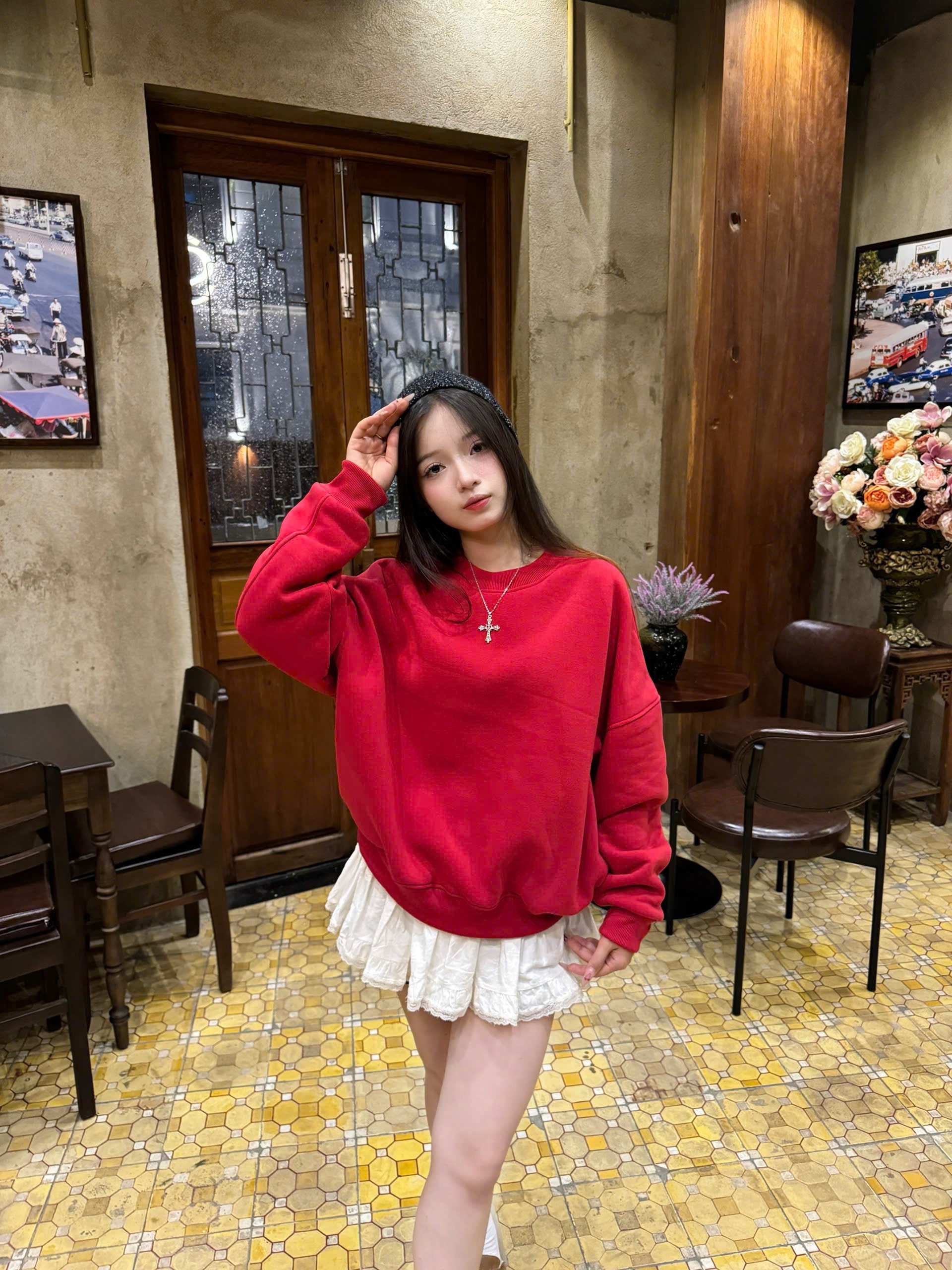 Áo sweater nam nữ trơn form boxy ST00040 Miucho cổ tròn vải nỉ bông 350 GSM_thumbnail_2