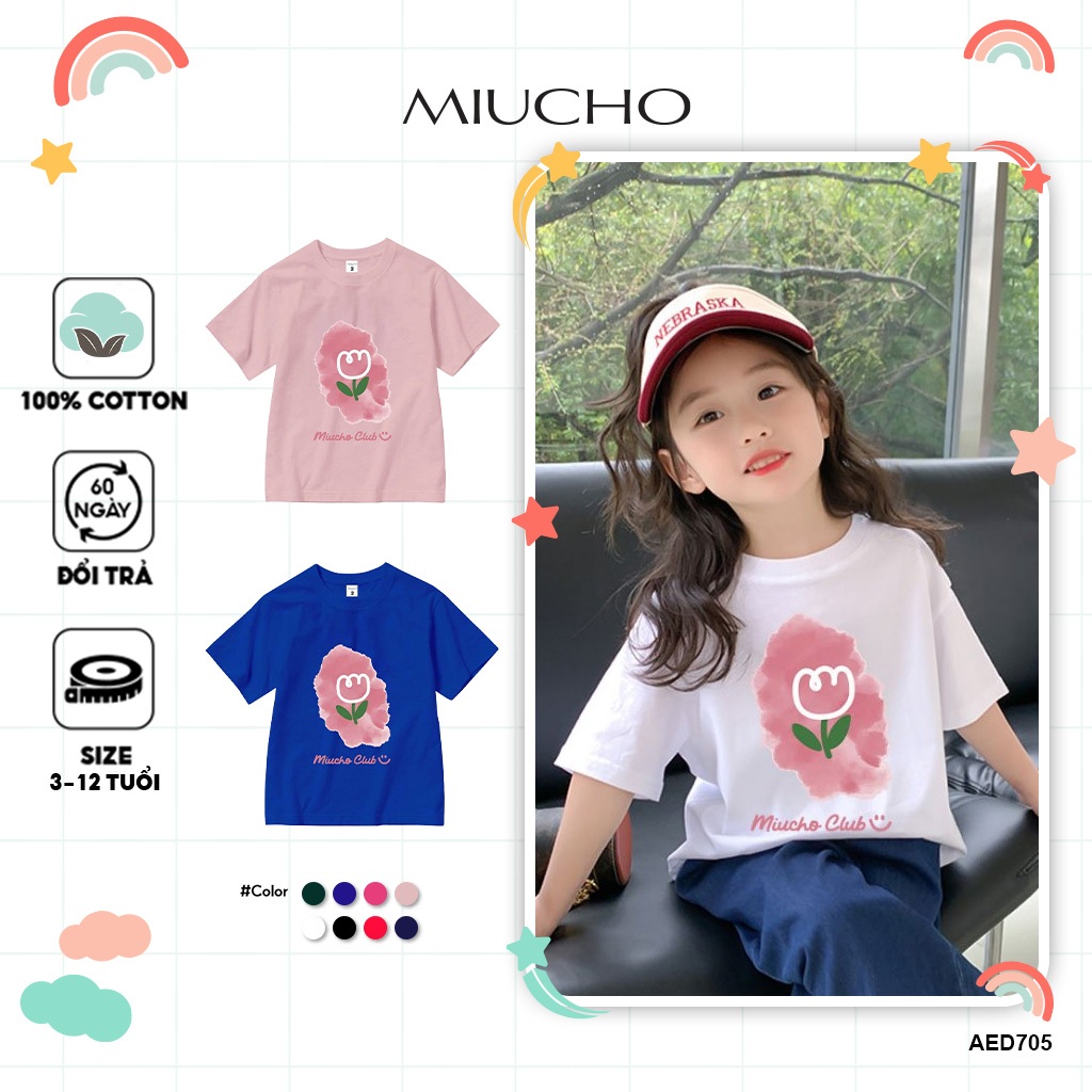 Áo thun cho bé gái form rộng AED705 Miucho Kid 100% vải cotton thoáng mát basic_thumbnail_1