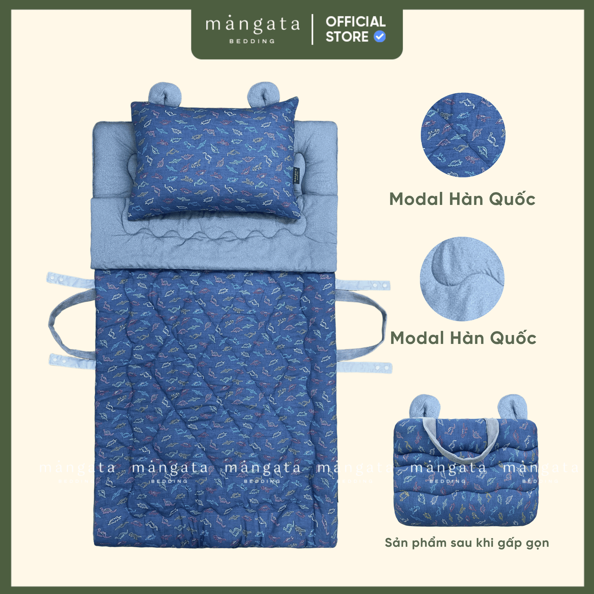 Mẫu Khủng long nhí - Bộ chăn gối gấp gọn đi học 