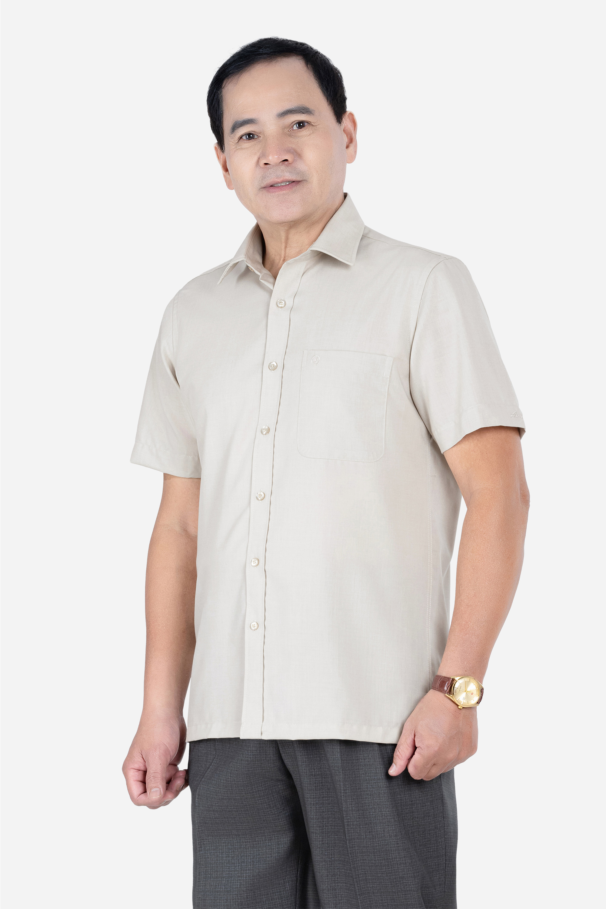 Sơ Mi Trơn Cộc Tay Nam Trung Niên Chất Liệu Cotton Nhập Khẩu Màu Đỏ Đô_thumbnail_18