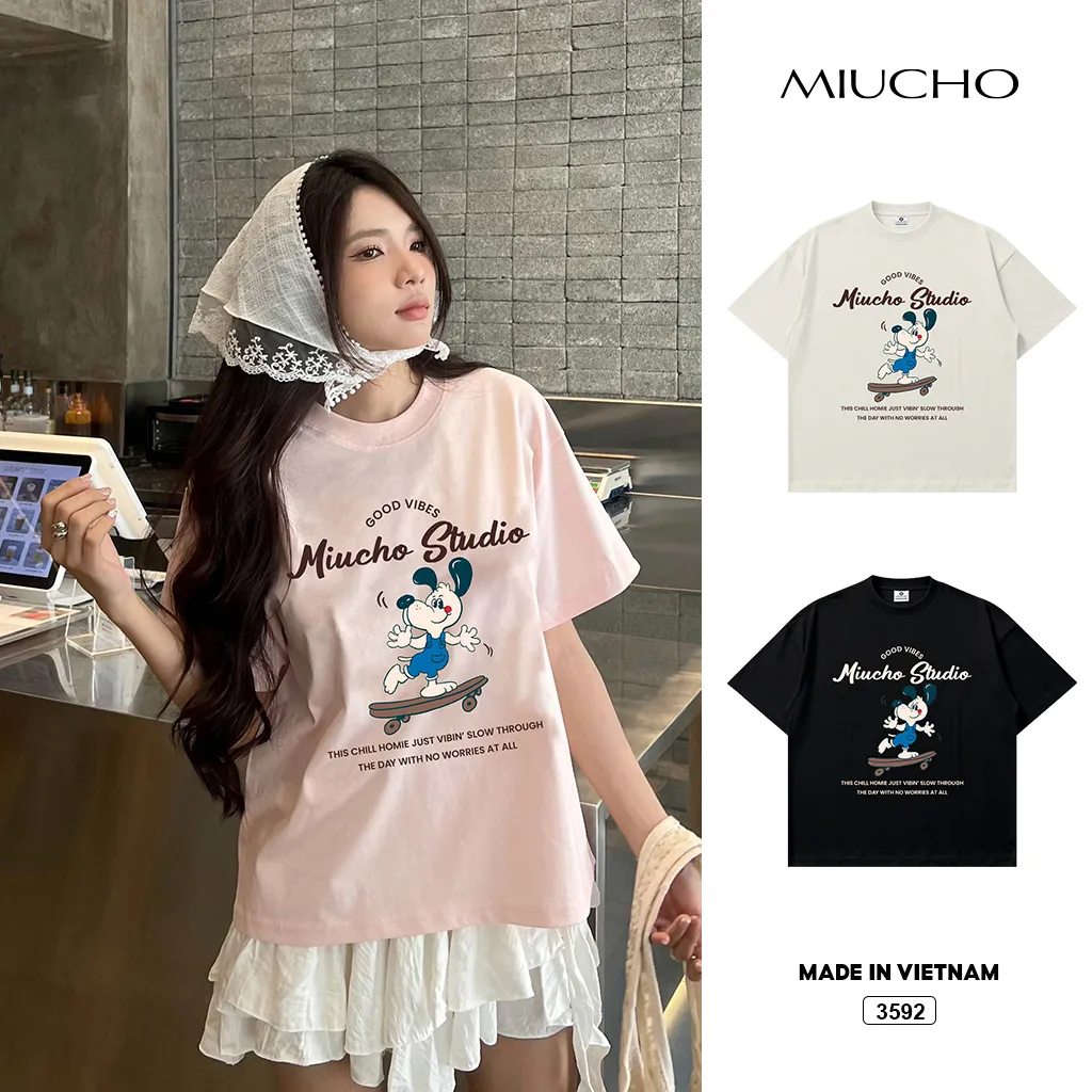 Áo thun boxy hoạt hình mẫu mới Miucho Studio 3592