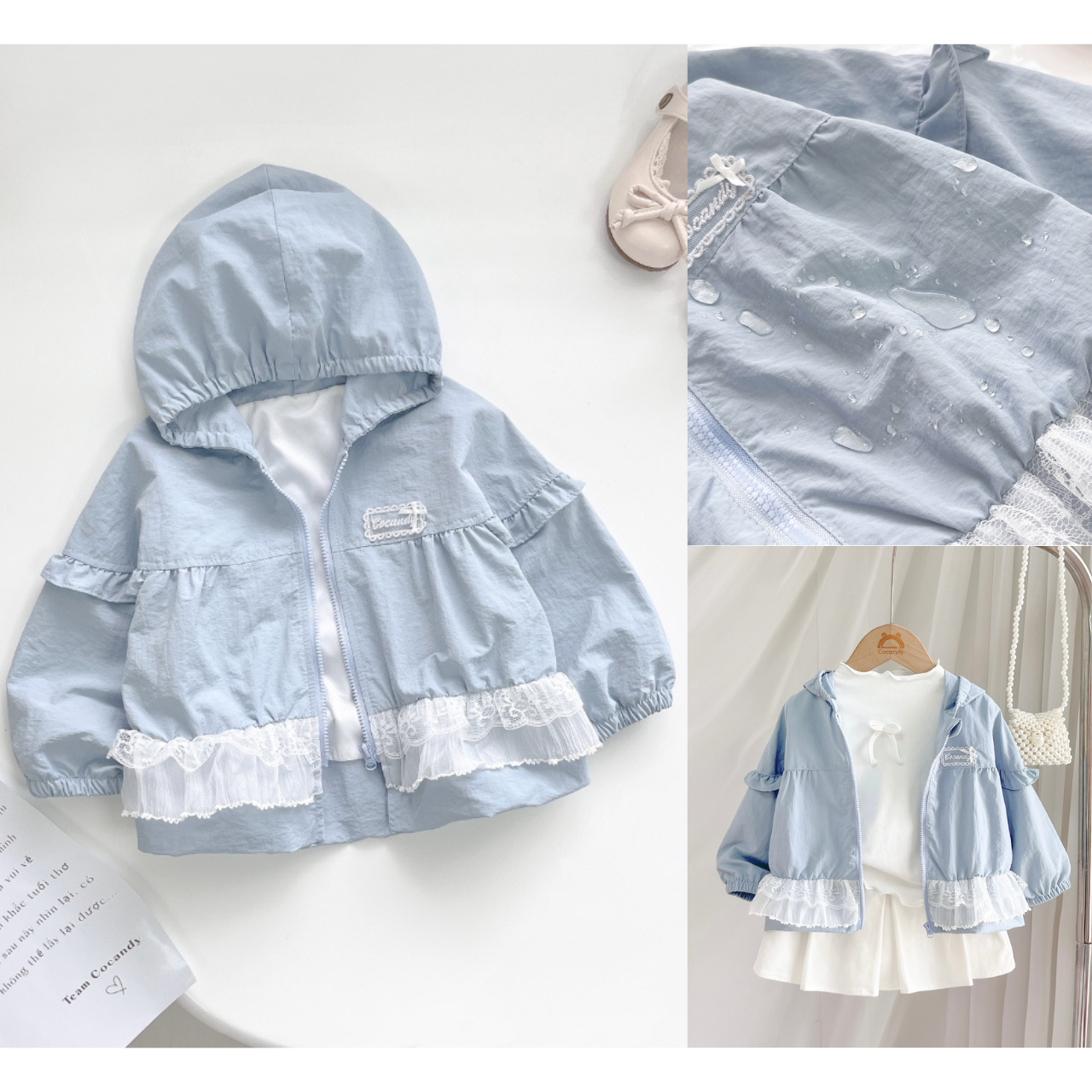 Áo khoác XANH DƯƠNG viền ren bèo