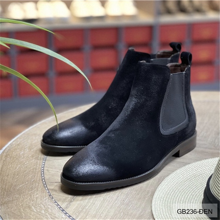 GB236 - Giày Chelsea Nam Da Heo Phong Cách Anh Quốc, Đế Cao Su Thoáng Khí, Màu Đen Kaki_thumbnail_2
