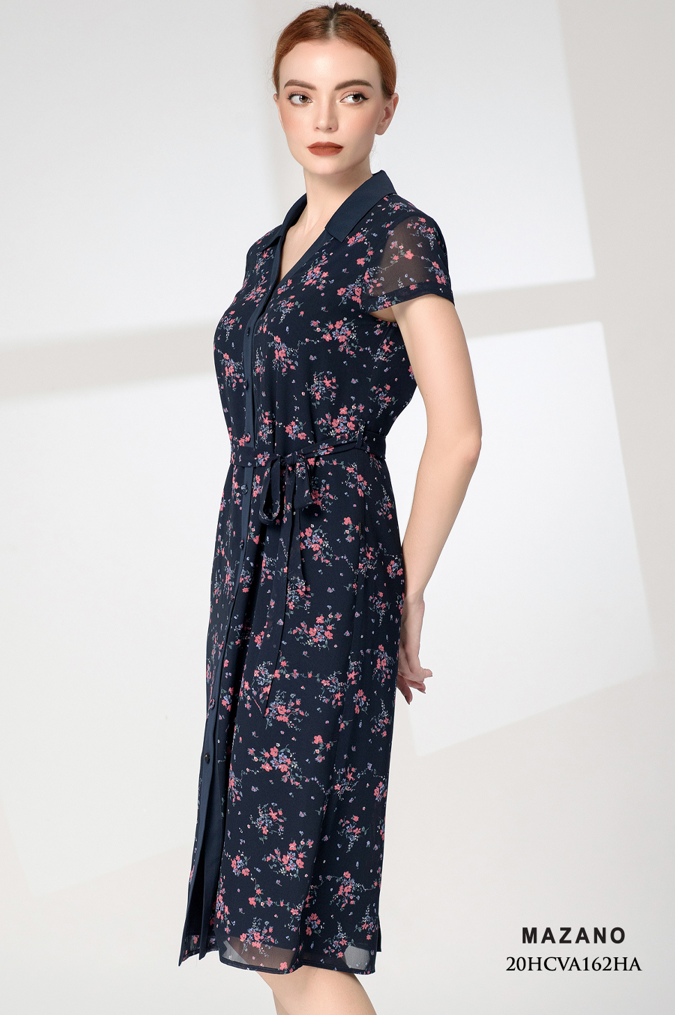 Đầm sơ mi xanh than cổ Y phối nẹp_thumbnail_4