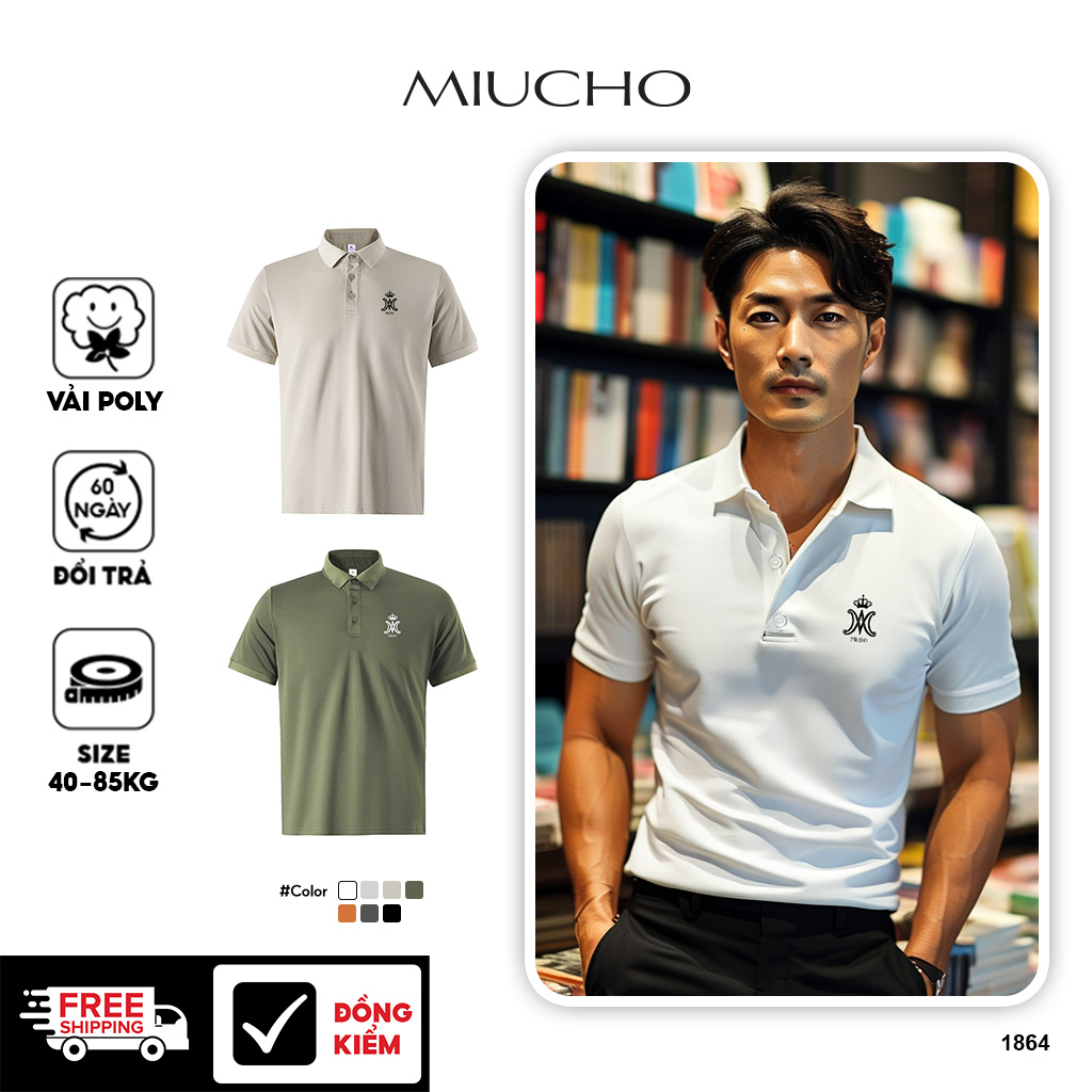 Áo polo nam form vừa 1864 Miucho Iconic vải cá sấu đứng form thoáng mát in basic_thumbnail_1