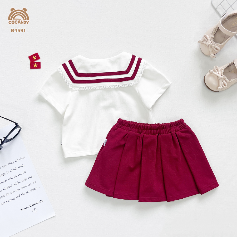 Bộ cộc ĐỎ phối trắng cổ thủy thủ + chân váy tennis_thumbnail_1