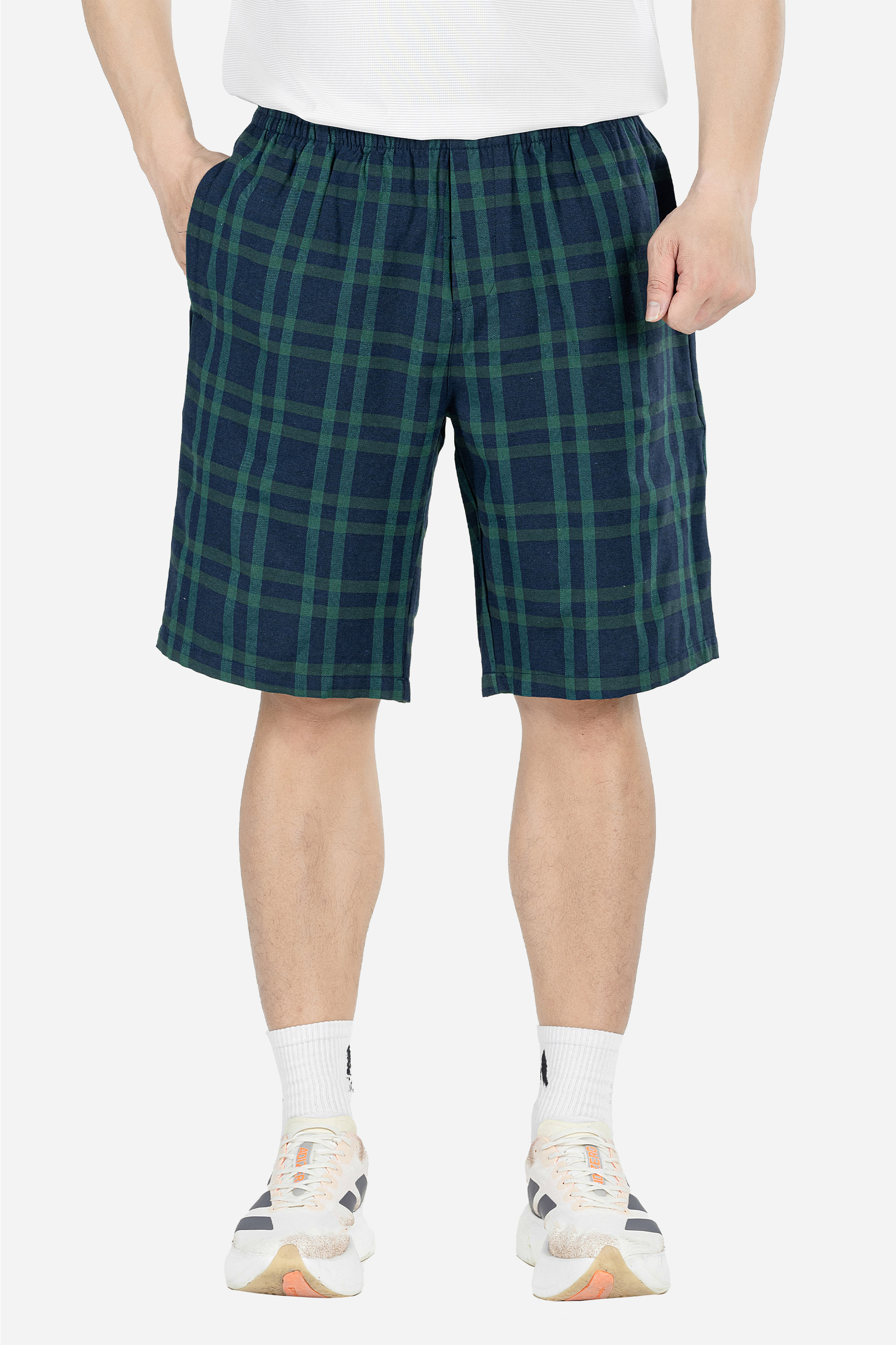 Quần Soọc Kẻ Caro Nam Trung Niên ANCHI Chất Liệu Cotton Dáng Suông Dài Qua Gối Màu Xanh Rêu