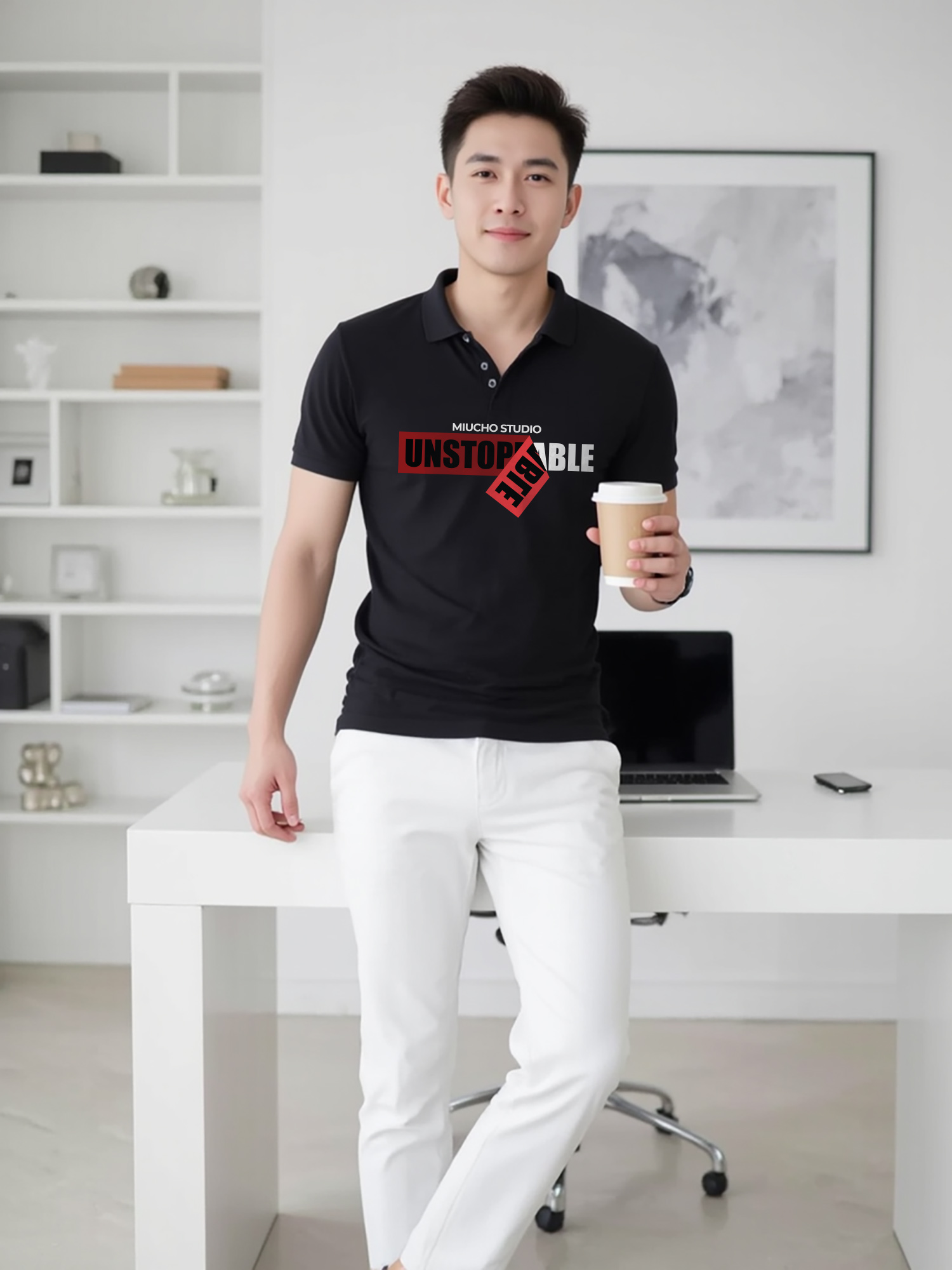 Áo polo nam đẹp form vừa 2066 Miucho Iconic cổ trụ vải cá sấu polyester thoáng mát in typography_thumbnail_2