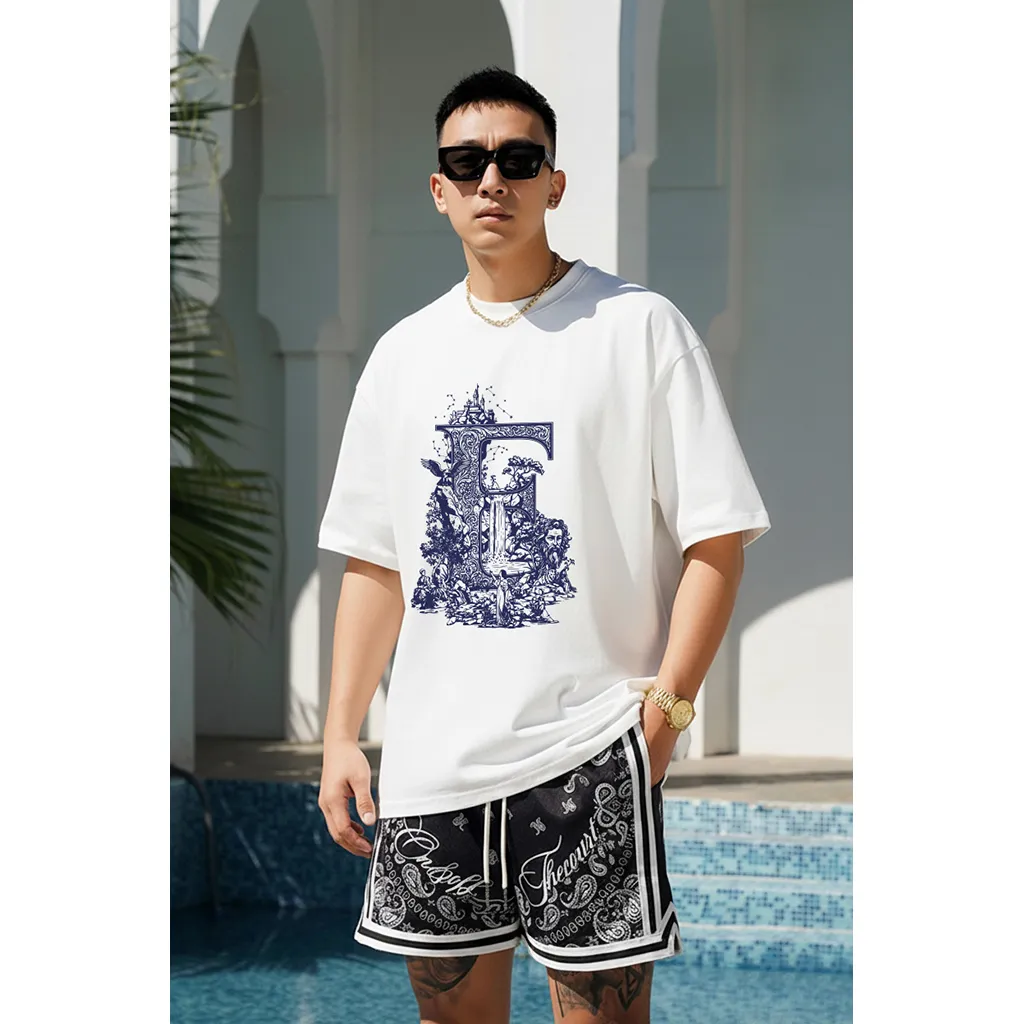 Áo thun nam form rộng Miucho Iconic cotton thoáng mát thấm hút tốt nhiều màu in chữ cái E 2750_thumbnail_2