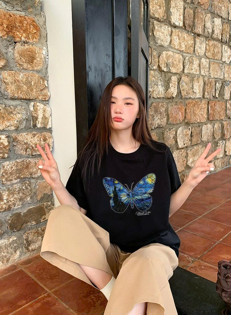 Áo thun nữ form vừa regular hình bướm ARD2342 Miucho vải cotton thoáng mát mềm mại co giãn_thumbnail_4