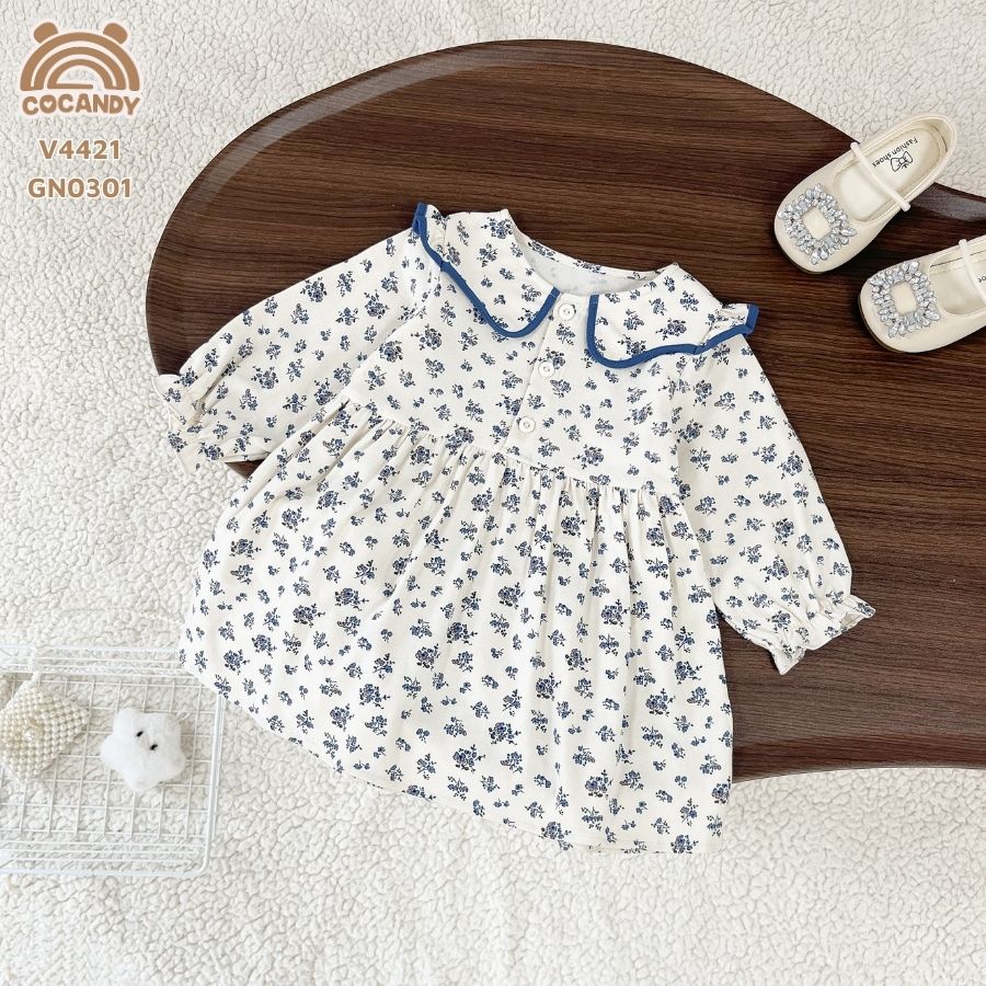 Váy dài BE hoa XANH cổ viền XANH_thumbnail_2