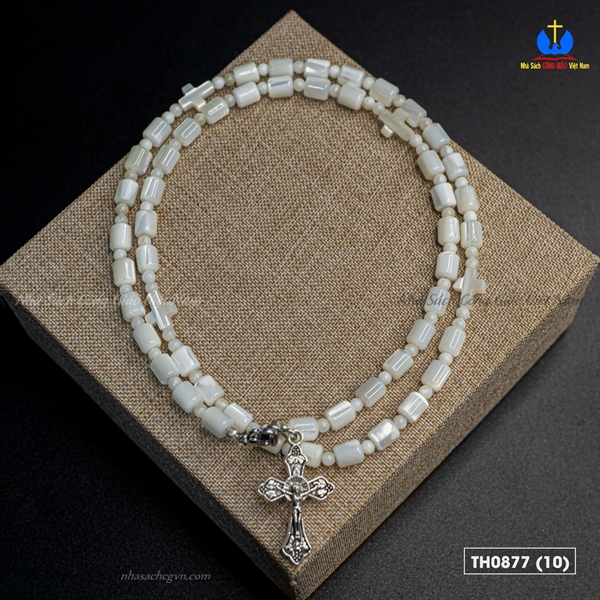 Chuỗi Mân Côi 50 ốc nón trắng cắt khúc 7ly_thumbnail_3