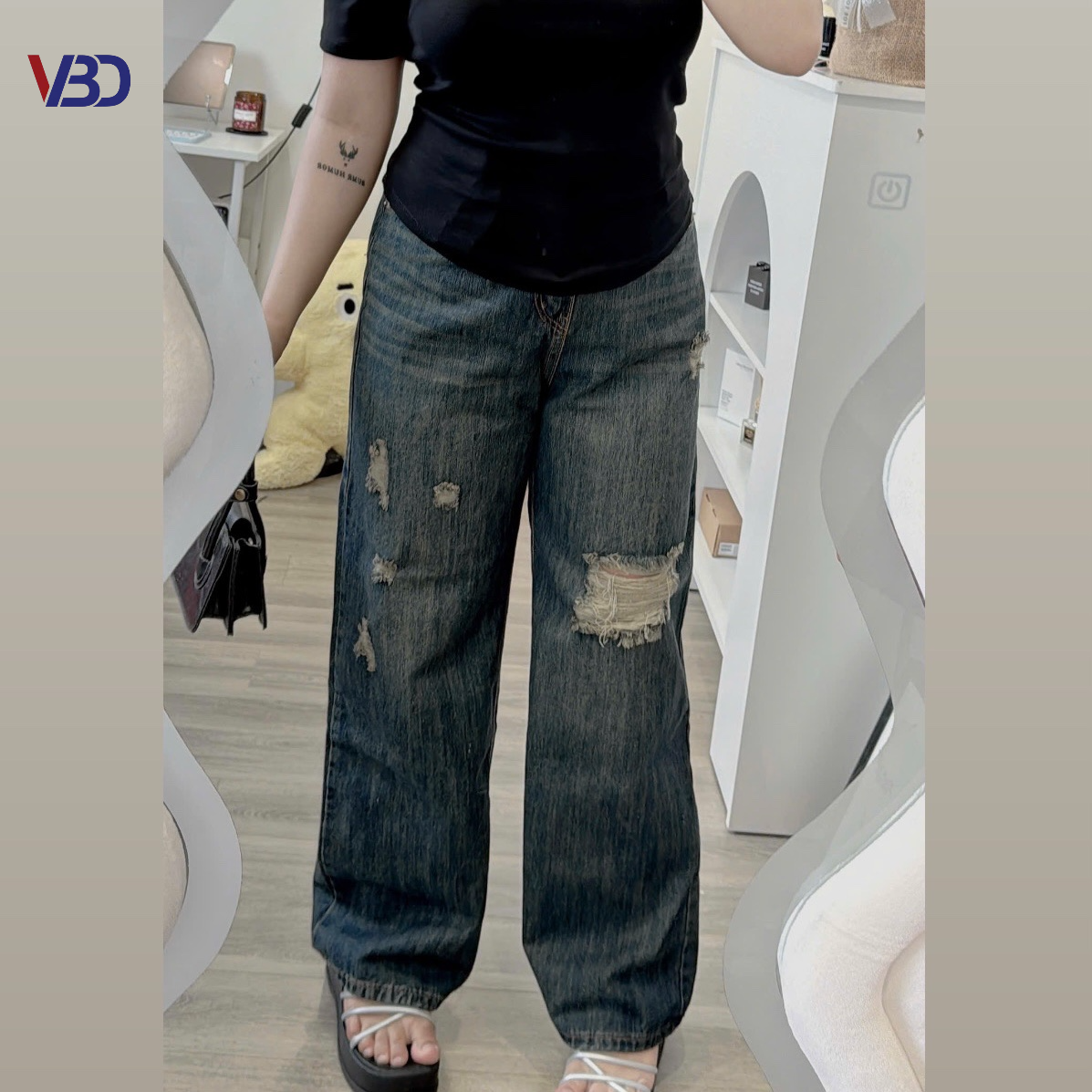 Quần jean ống suông rách kiểu lưng cao bigsize QJ364 dành cho nàng béo mập từ 55-90kg_thumbnail_9