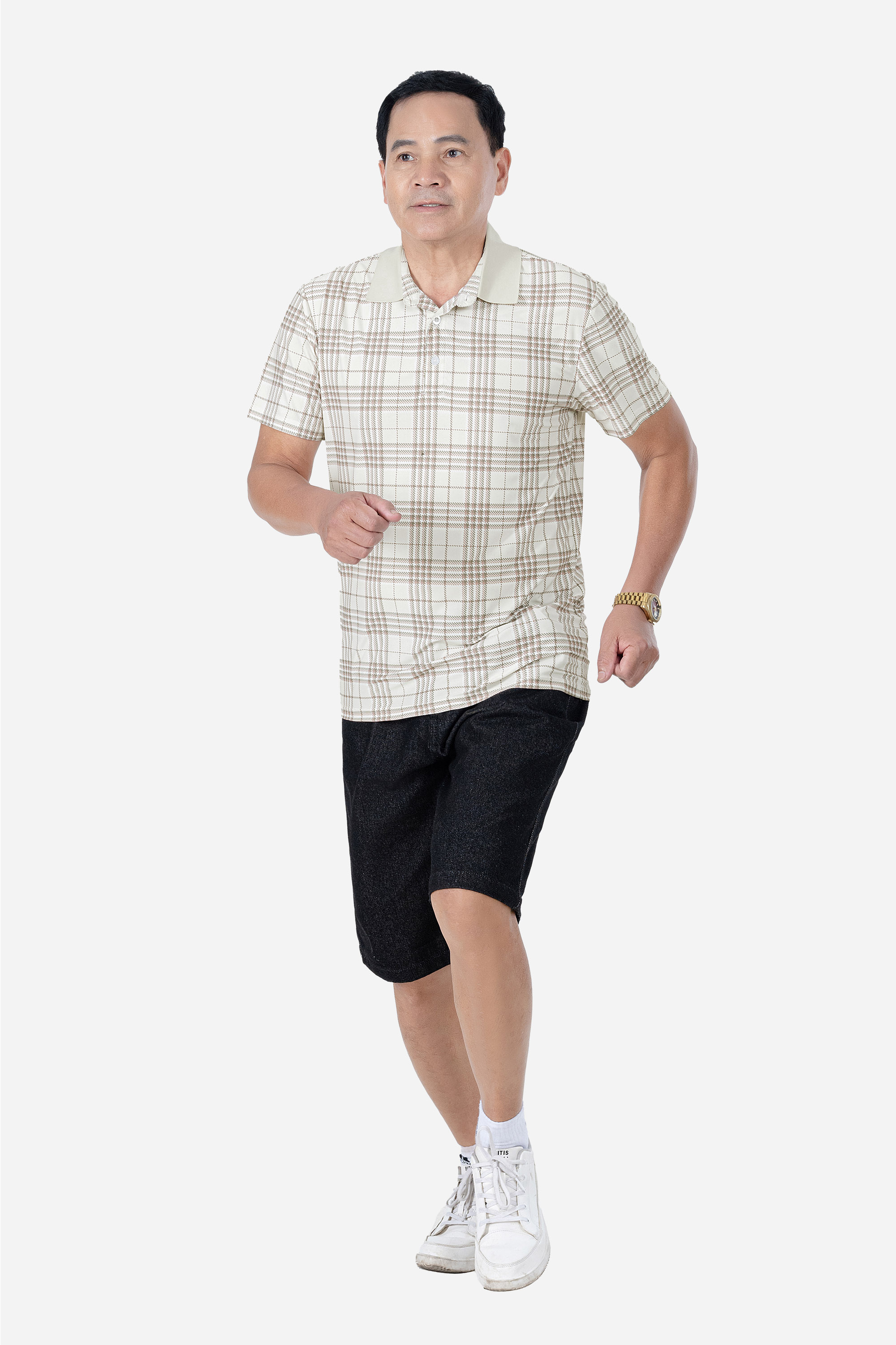 Áo Polo Kẻ Nam Trung Niên ANCHI Chất Liệu Cotton Mĩ Cao Cấp Phom Suông Vạt Ngang Màu Rêu Nhạt_thumbnail_11