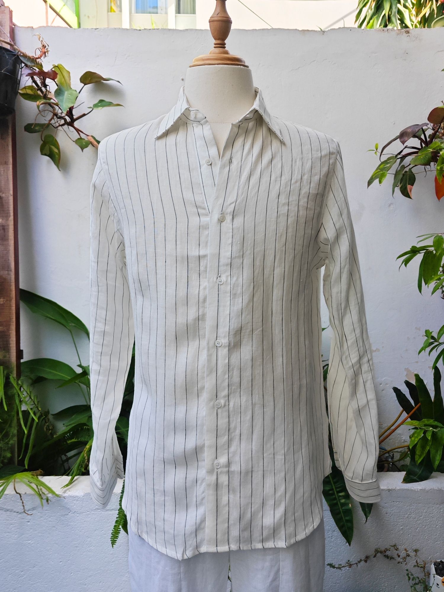 Sơ mi 100% linen tay dài cổ kiểu Ý