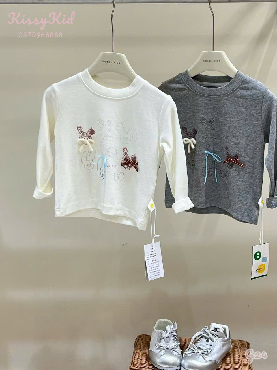 (G24) Áo thun mỏng màu kem họa tiết nơ nổi BoboJ_thumbnail_0