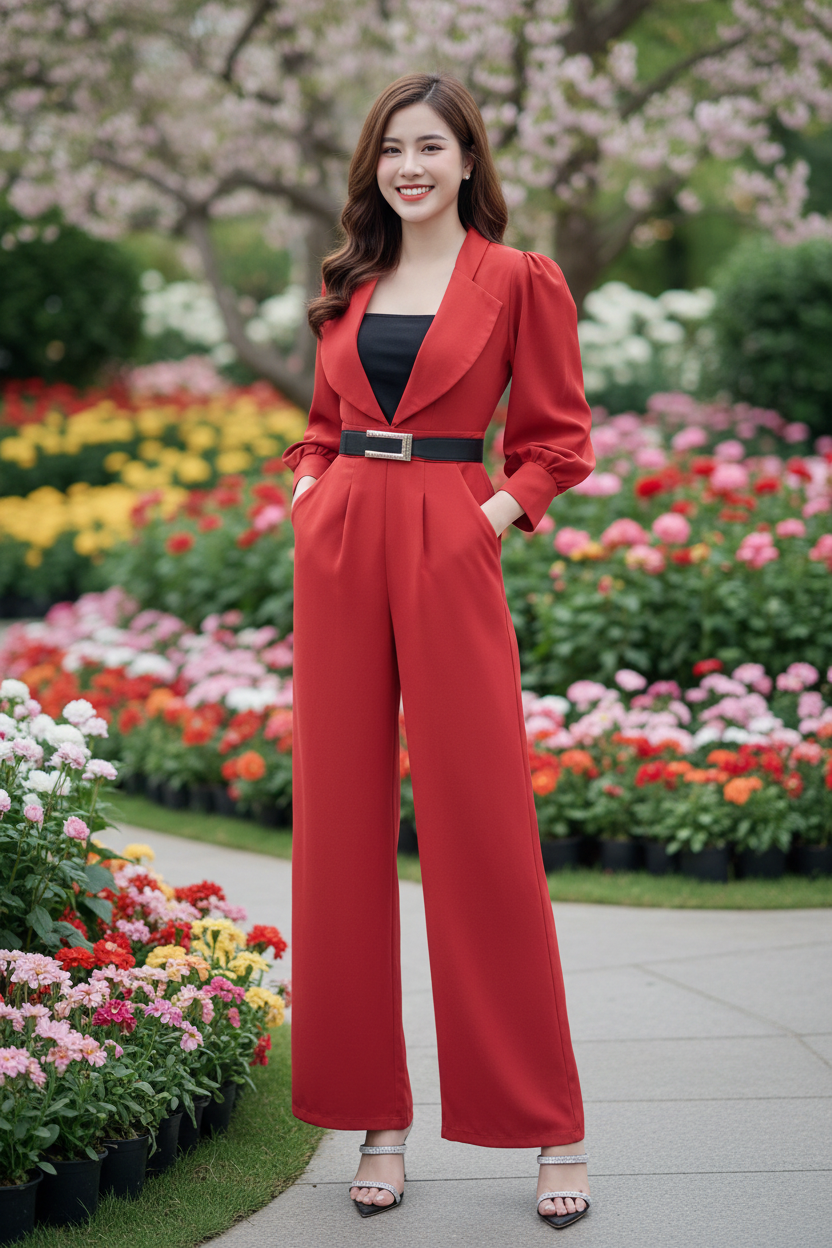 Jumpsuit cổ Sam tay bồng (Kèm Bra)