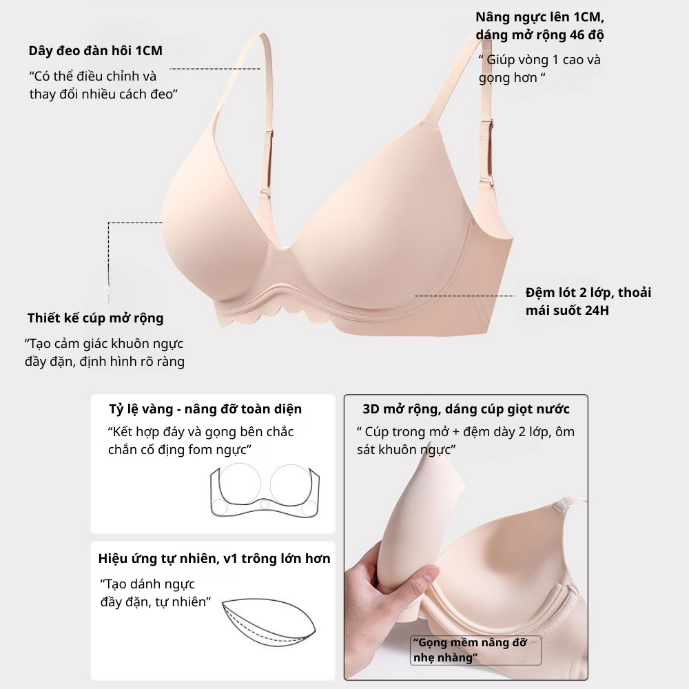 [Mã B68] Áo lót nữ su không gọng nâng ngực 3D mút dày 3cm, áo ngực bản to định hình dáng chuẩn, êm ái mặc cả ngày -- Vikam_thumbnail_1