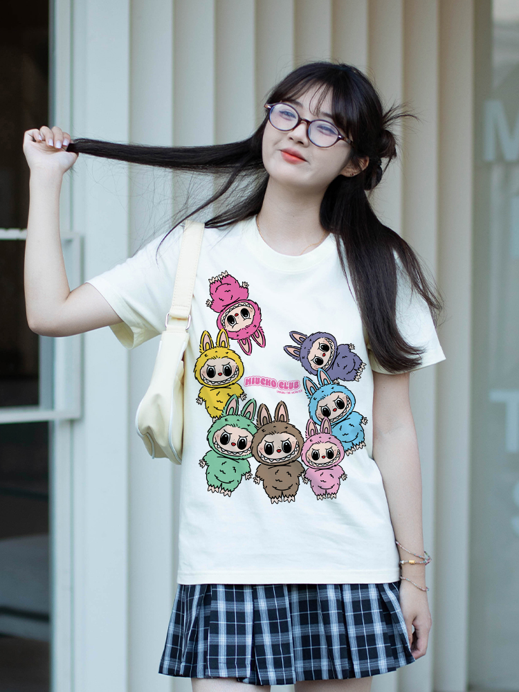 Áo phông labubu dễ thương form rộng ATD1451 Miucho vải cotton cổ tròn in mix_thumbnail_6