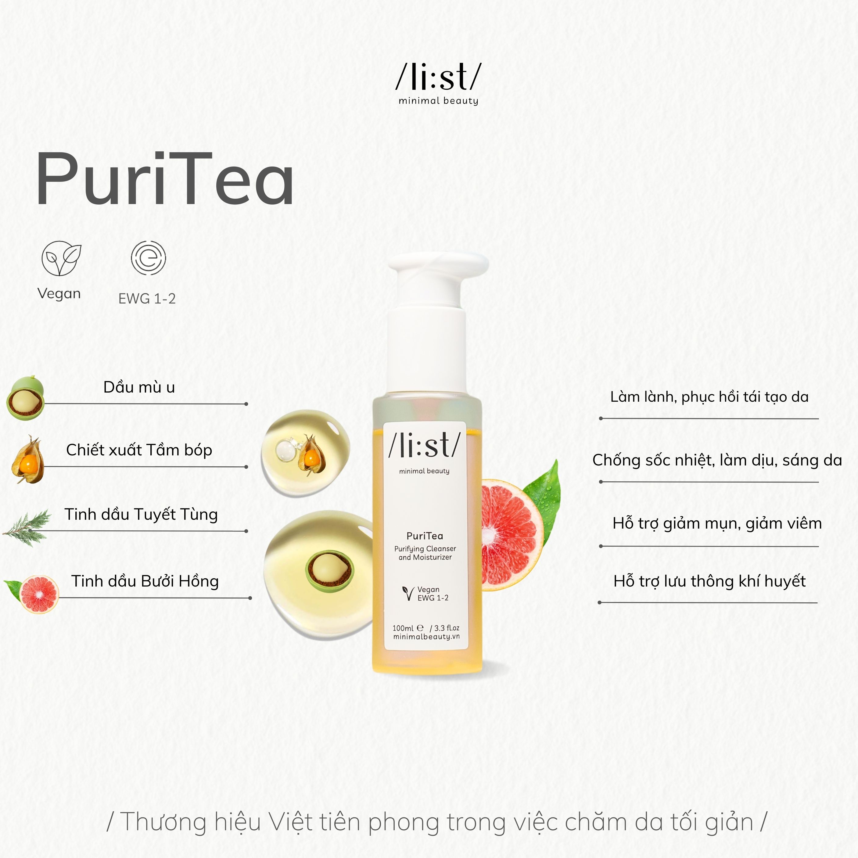 Trà Rửa Mặt Dưỡng Da Li:st 4 in 1 Tẩy Trang, Rửa Mặt, Tẩy Da Chết, Dưỡng Ẩm PuriTea 100ml_thumbnail_3