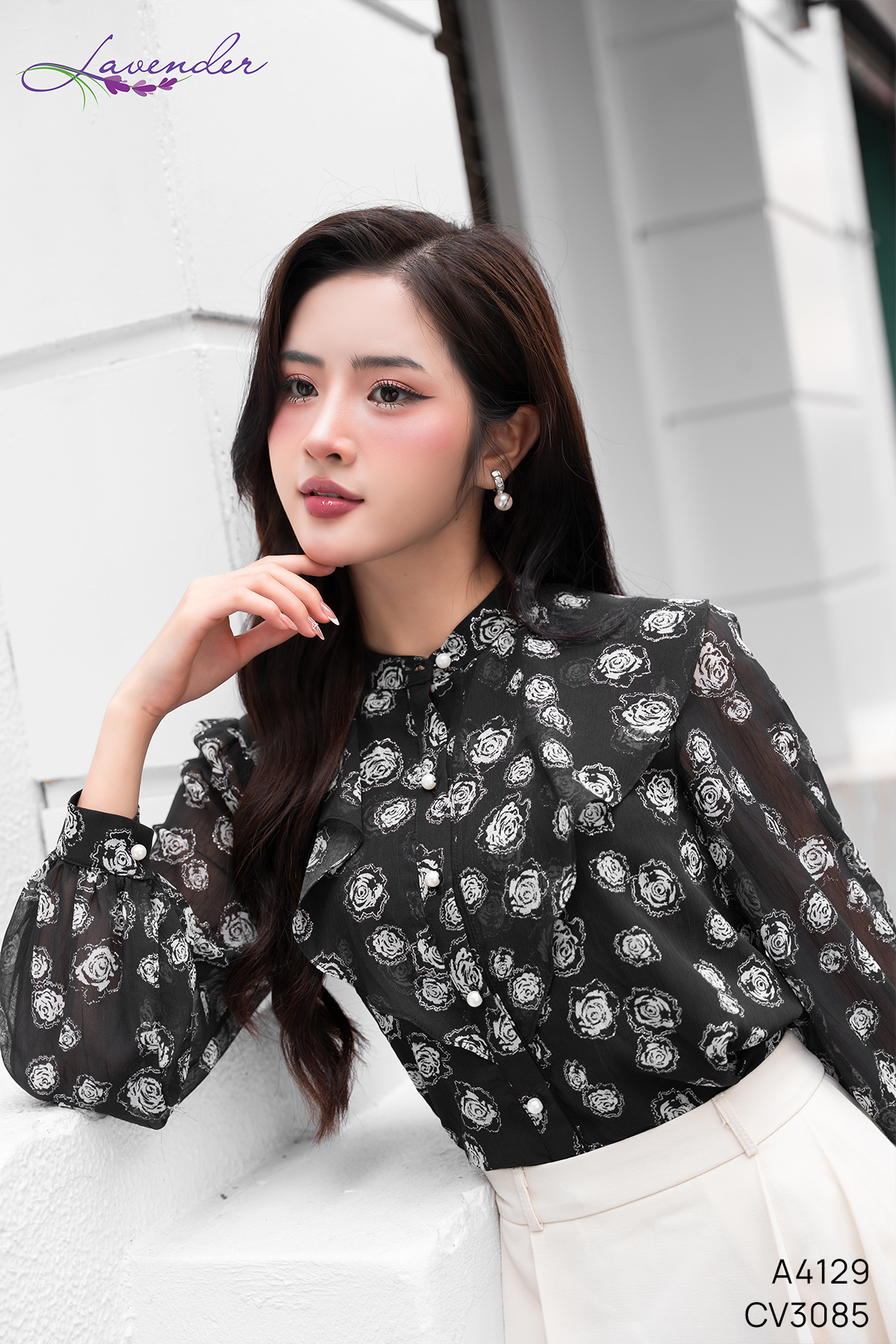 Set Áo sơ mi kt họa tiết hoa A4129 -ĐEN_thumbnail_4