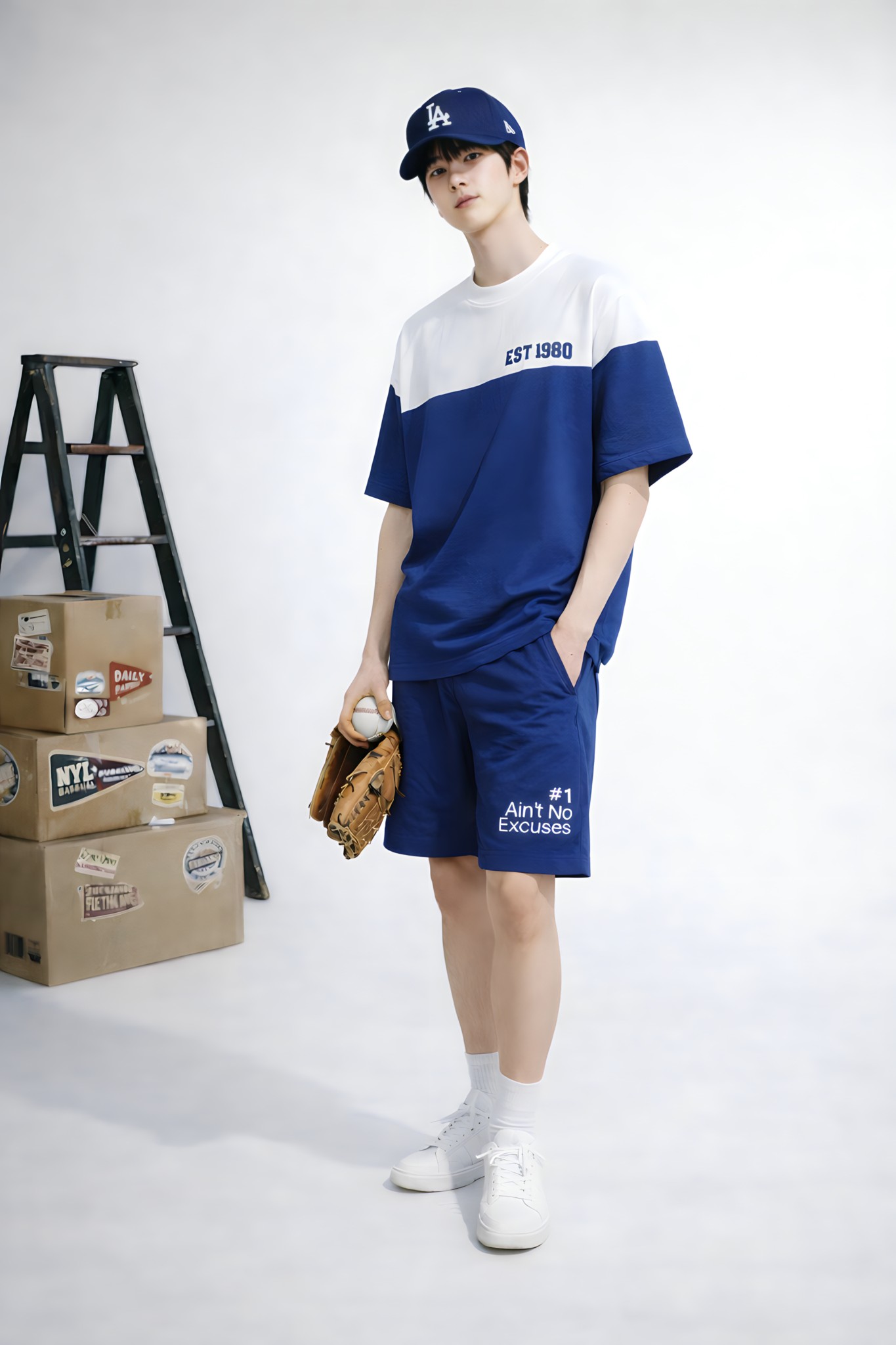 Quần short nỉ bé trai màu coban in chữ trắng_thumbnail_3