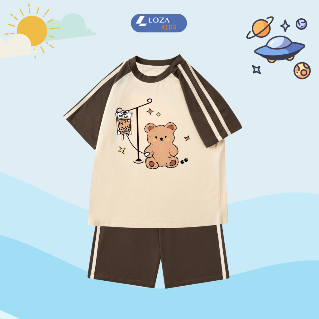 Đồ bộ cho bé màu be phối nâu nhiều hình - Loza Kids BF001_thumbnail_5