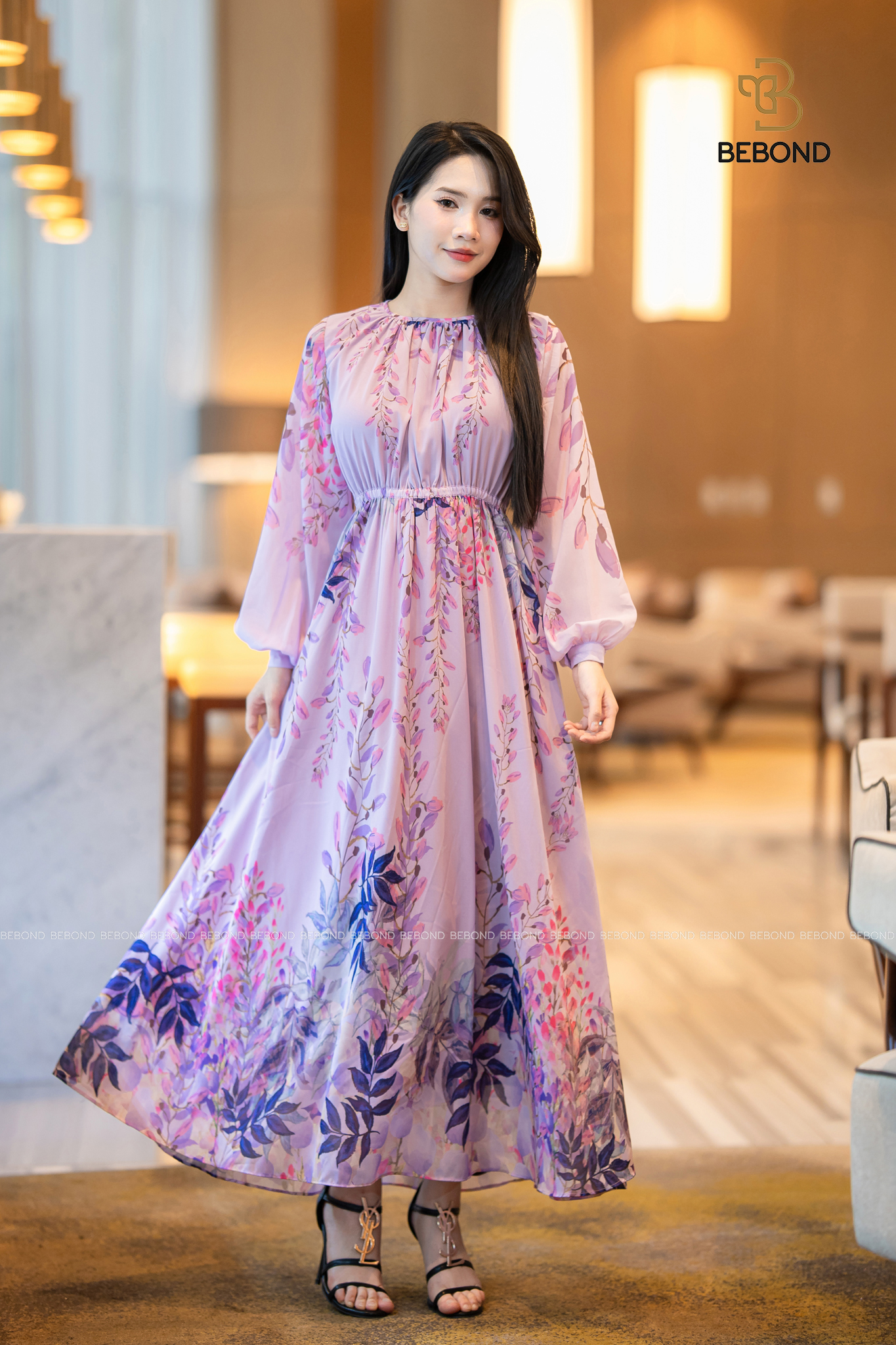 Đầm LOVIE họa tiết phối kiểu màu HOA TÍM