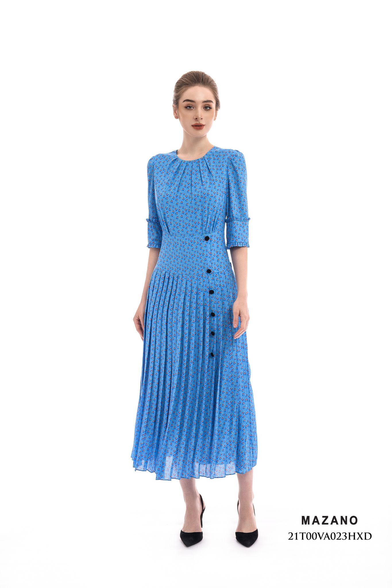 Đầm thân ôm xanh tay lỡ xếp ly_thumbnail_0