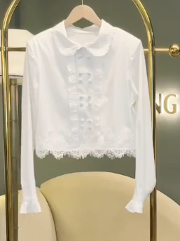 Sơ Mi Sọc Xanh Phối Viền Ren_thumbnail_1