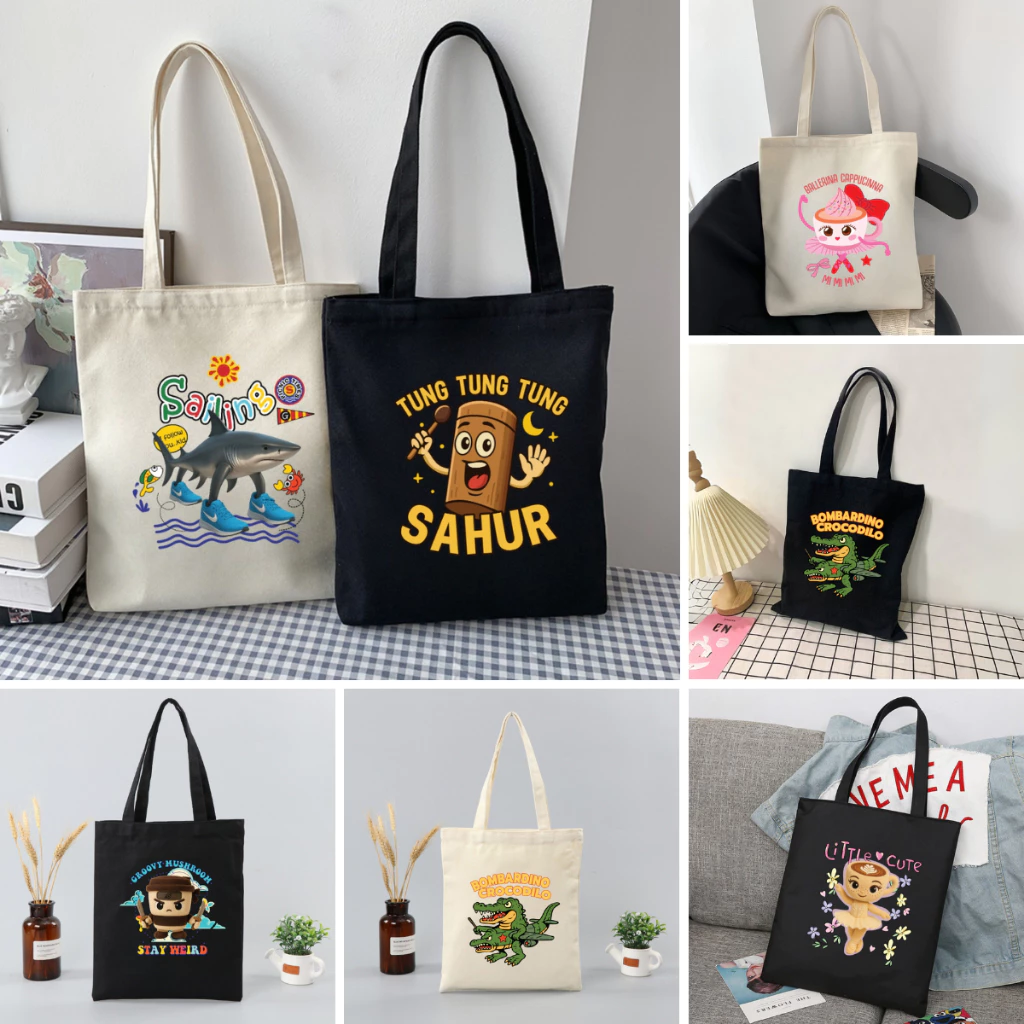Túi tote in hình Brainrot - Túi vải canvas kích thước 33x37cm đựng vừa A4  và laptop - TOTE25