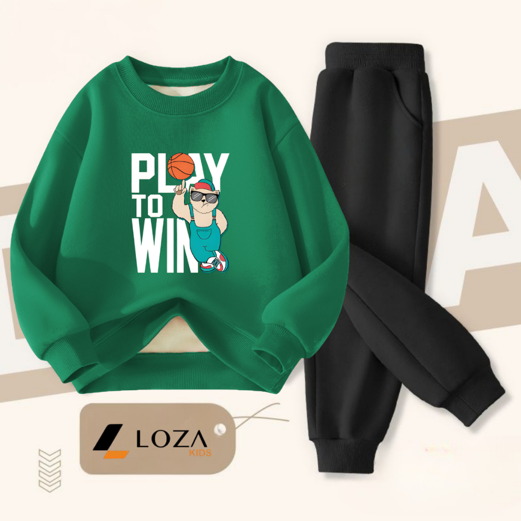 Bộ nỉ bé trai in hình 'Play to win' - Loza Kids BI540