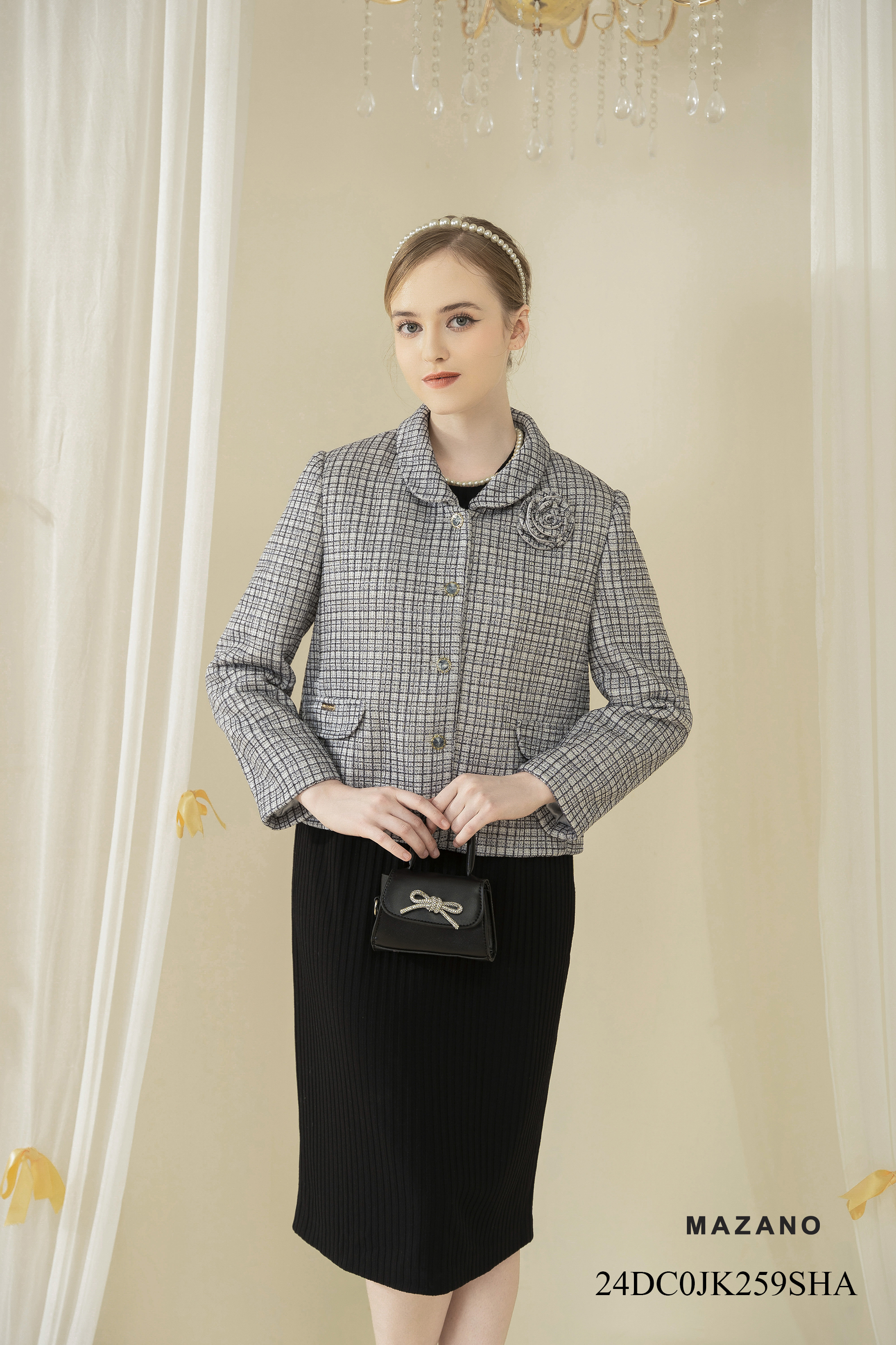 Áo khoác ngắn Suông Vải dạ tweet kẻ - Dài dưới eo  JK259SHA_thumbnail_4