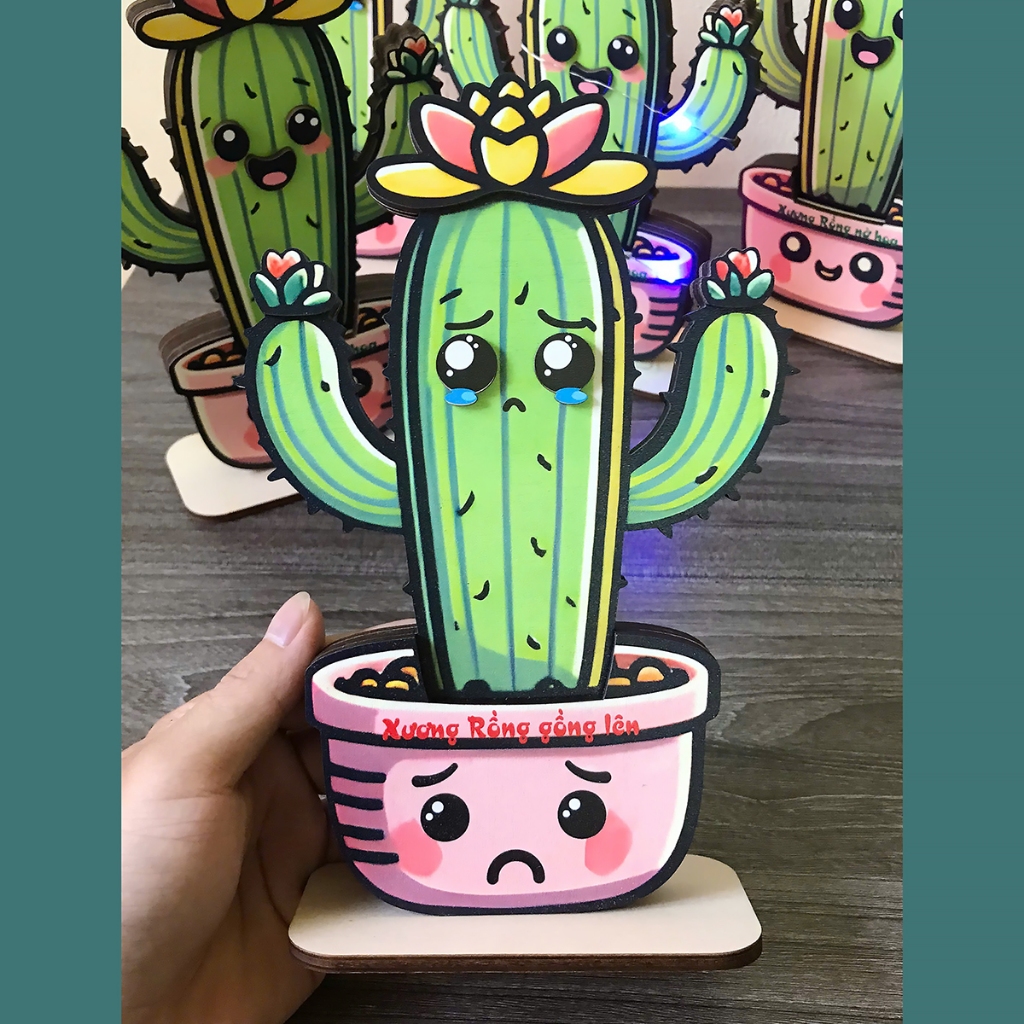 Xương Rồng Gỗ Bất Tử - 2 Mặt Cảm Xúc Buồn Vui, Decor Bàn Học & Bàn Làm Việc_thumbnail_4