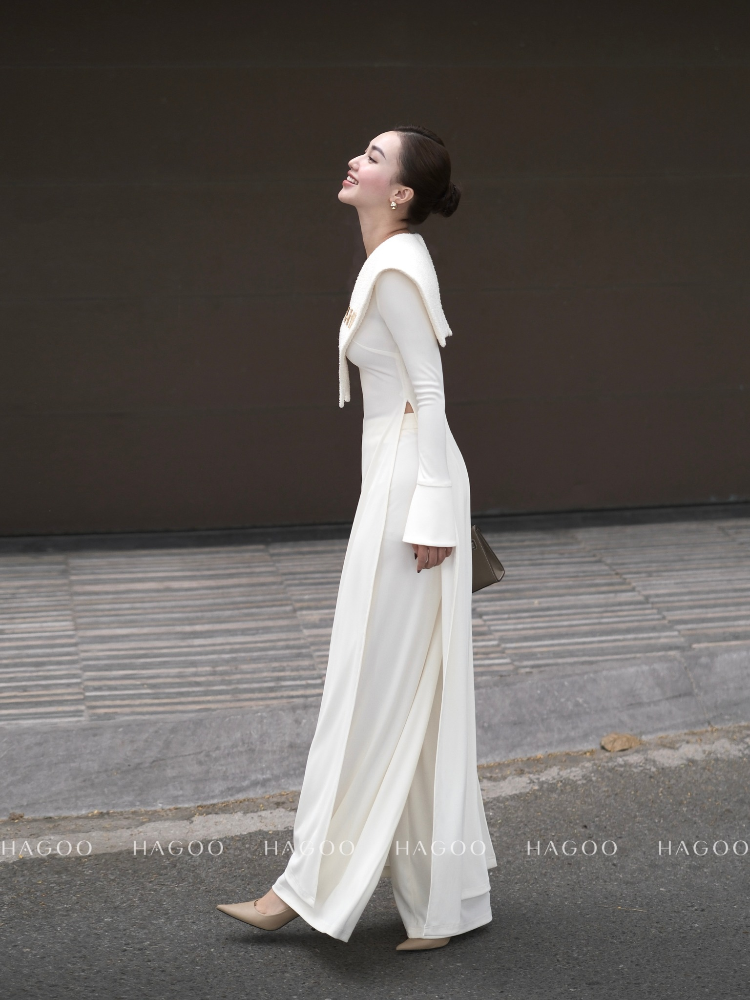 Set áo dài cổ V phối dạ tweet_thumbnail_7