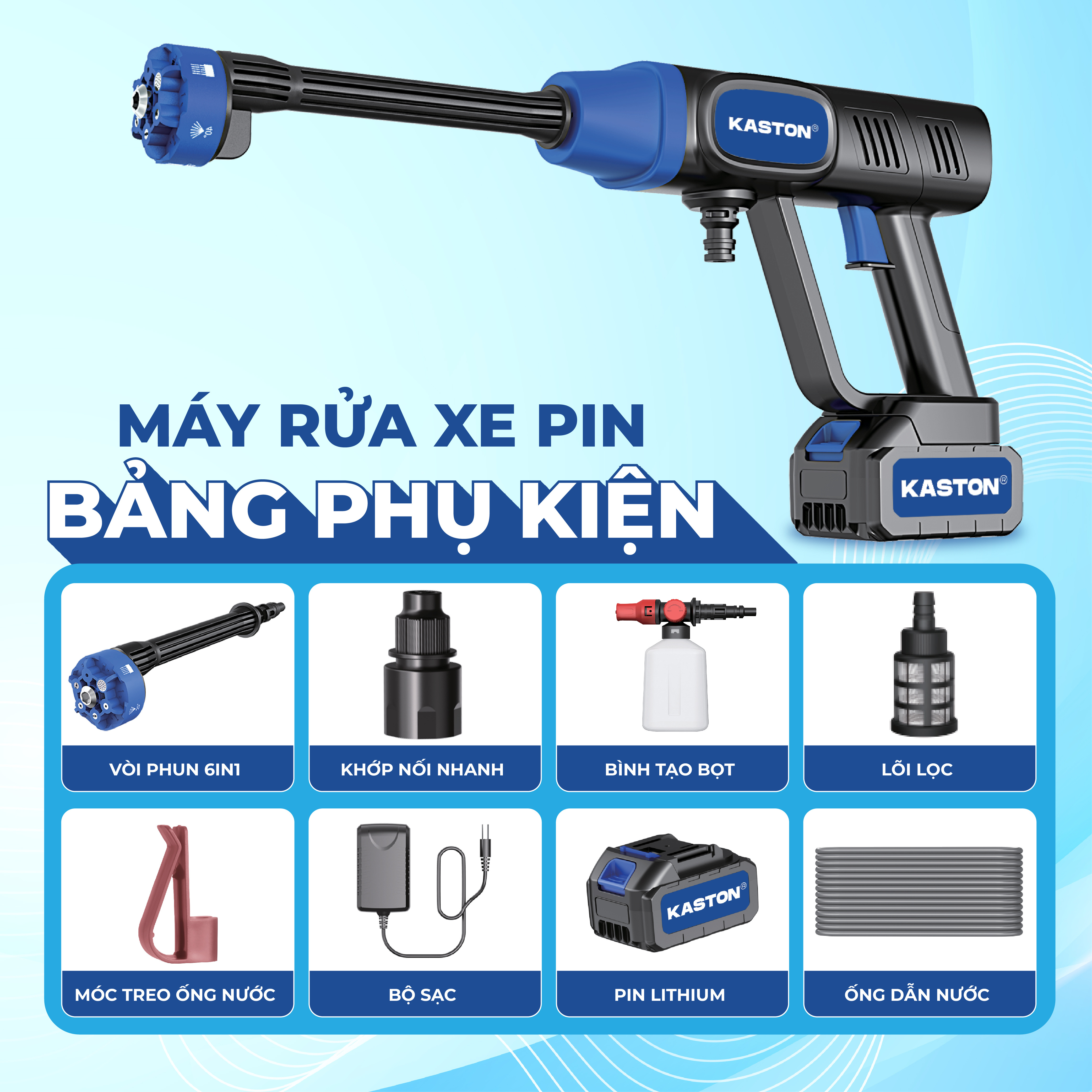 Máy rửa xe pin cao cấp Kaston -R12- Động cơ không chổi than, pin dung lượng lớn, nhỏ gọn, tiện dụng cho Ô Tô_thumbnail_6