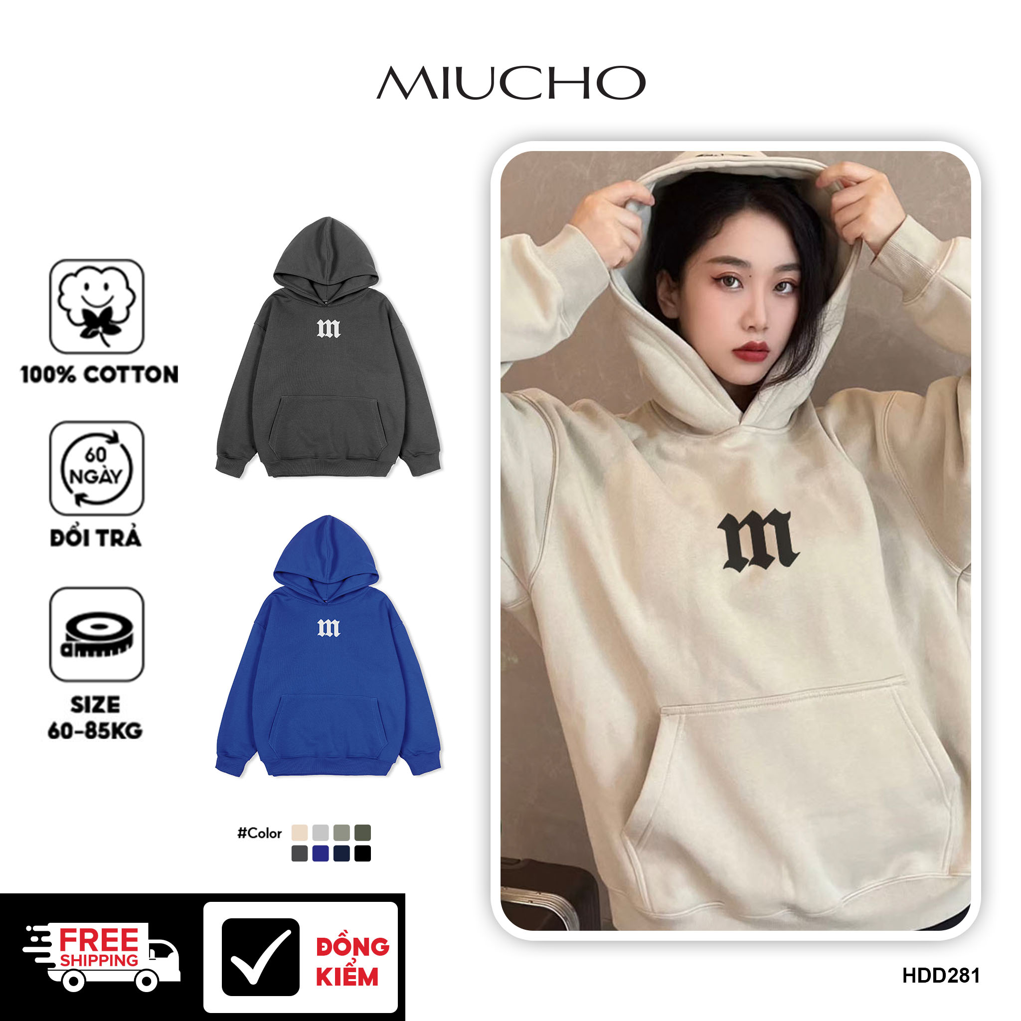 Áo hoodie nữ form rộng HDD281 Miucho chân cua dày dặn in typography_thumbnail_1