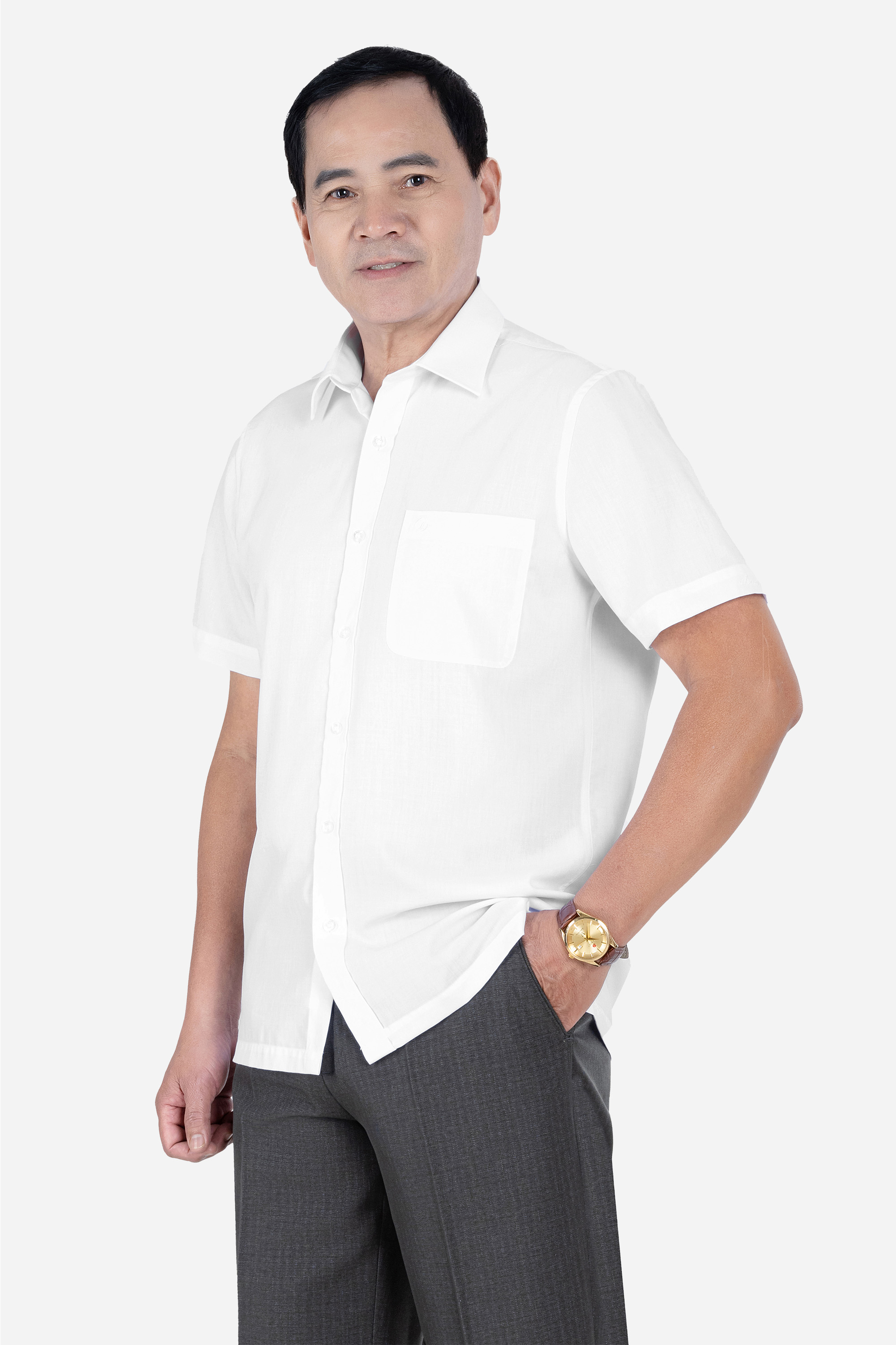 Sơ Mi Trơn Cộc Tay Nam Trung Niên Chất Liệu Cotton Nhập Khẩu_thumbnail_36