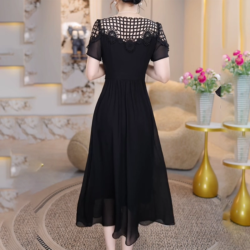 17318- Đầm voan xòe dự tiệc phối ren ô vuông hoa (voan, lót thun)_thumbnail_2