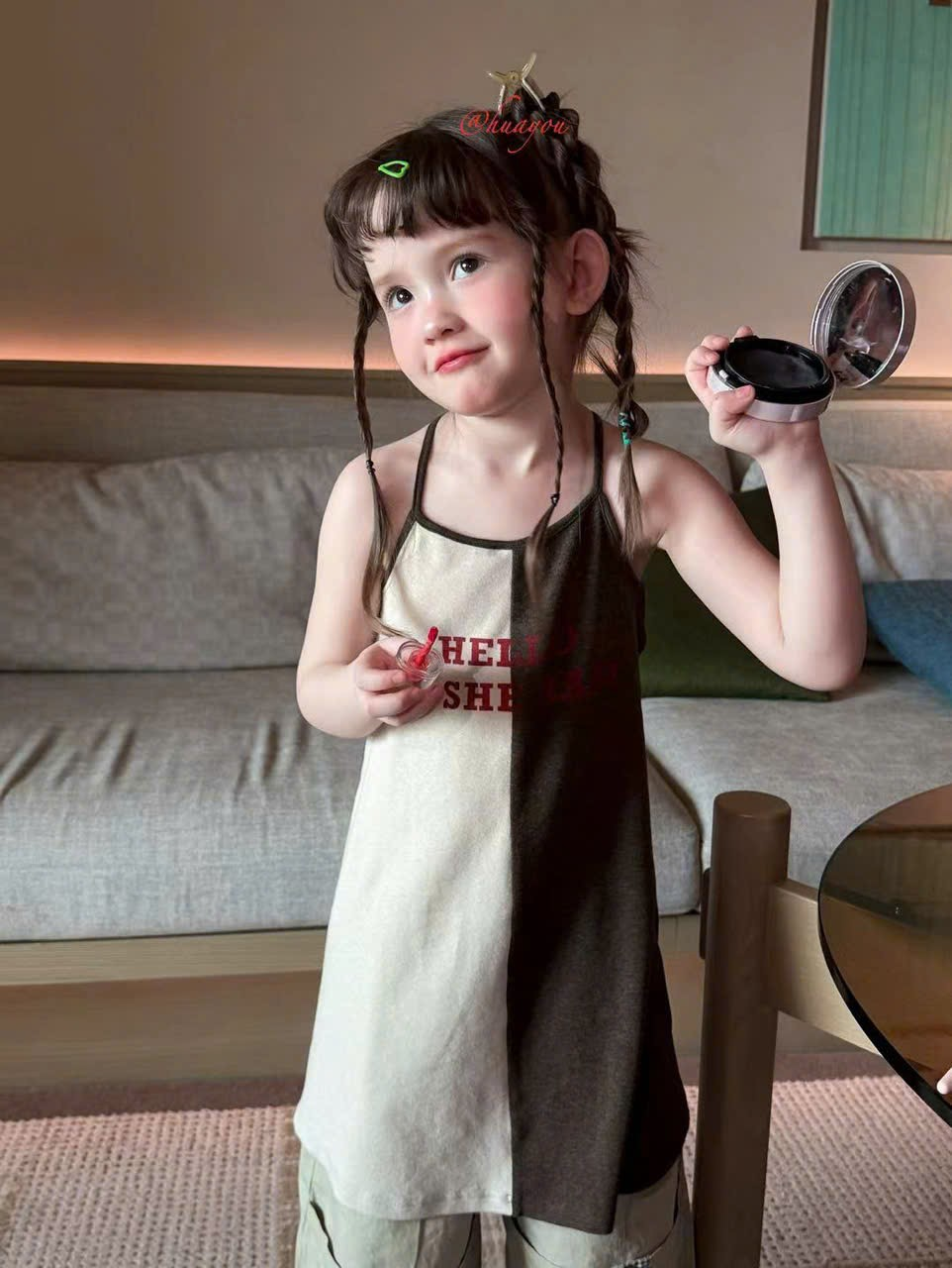 HY08 - Váy thun cotton 2 dây phối màu in chữ hãng HuaYou