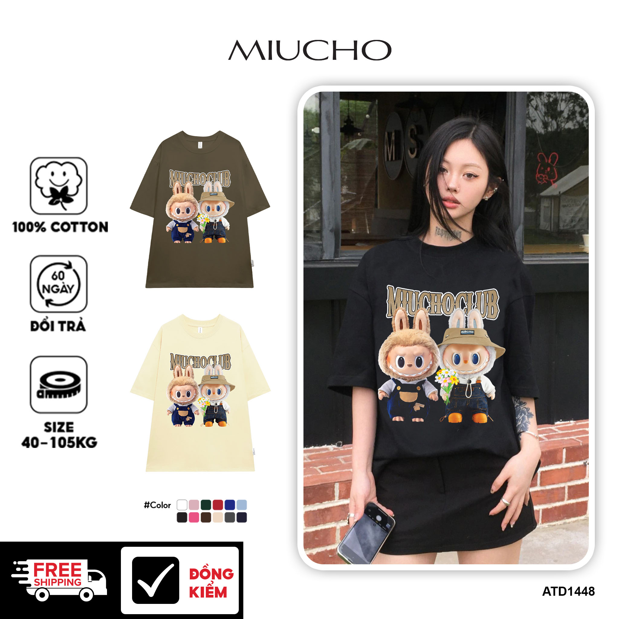 Áo phông labubu form rộng nhiều màu ATD1448 Miucho vải cotton cổ tròn in mix