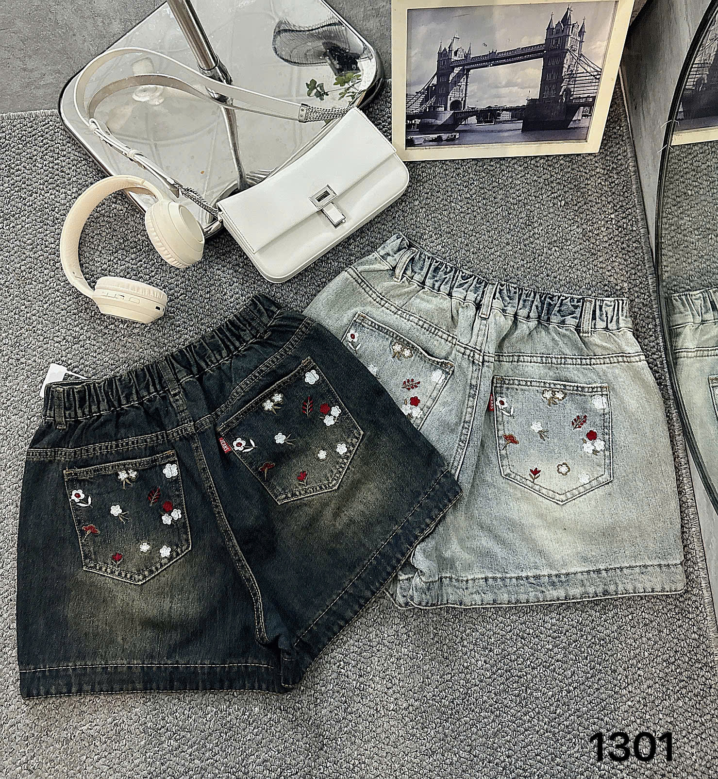 Quần short lưng thun thêu hoa bigsize QSJ1301 dành cho nàng mũm mĩm từ 55-90kg