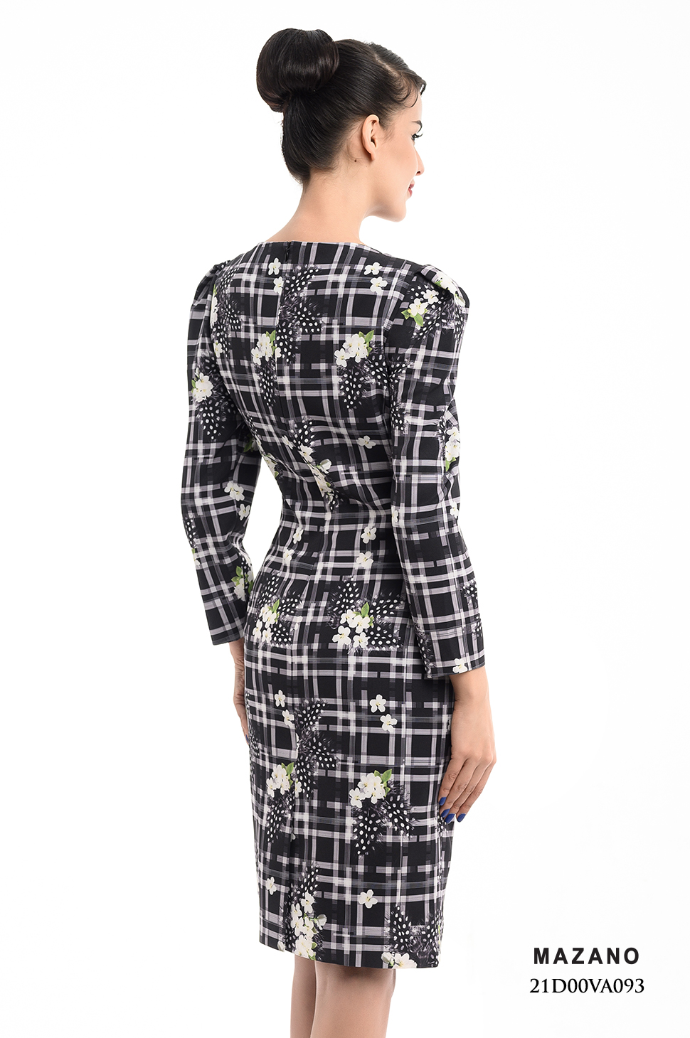 Đầm ôm họa tiết kẻ đính hoa thủ công phối tay bồng_thumbnail_4