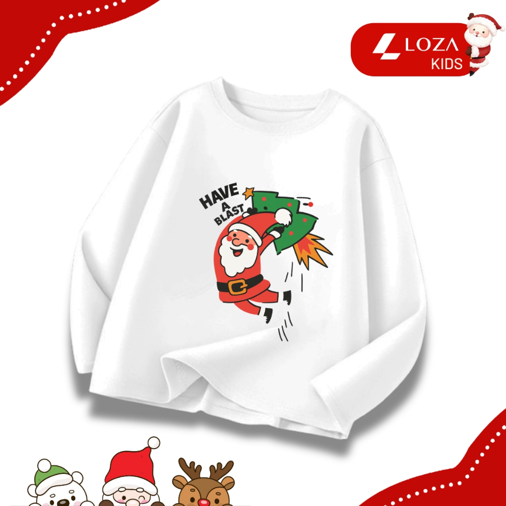 Áo thun dài tay bé trai, bé gái in hình Noel cho bé từ 15-40kg - Áo thu đông trẻ em Loza Kids - KT010_thumbnail_0