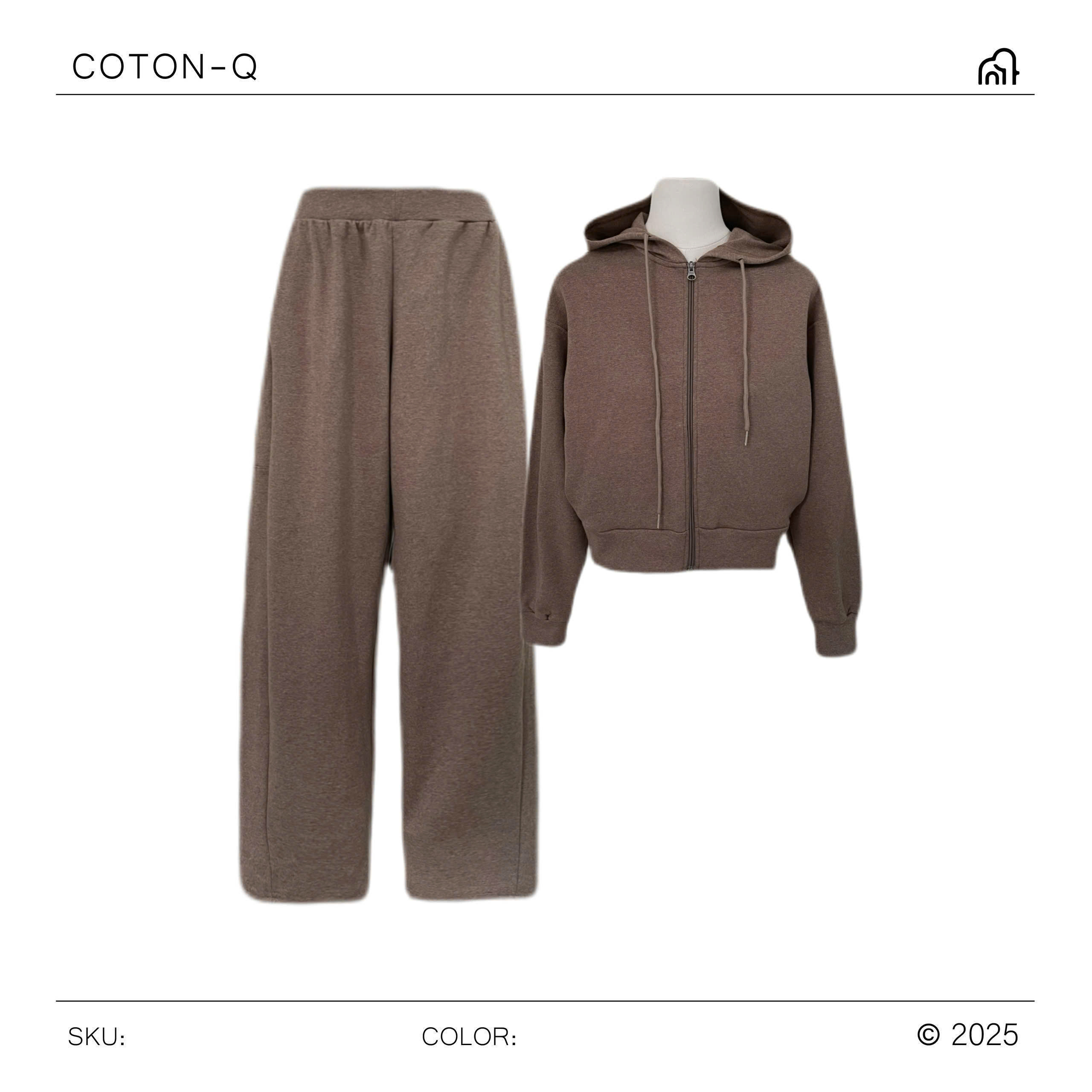 HJ116 Set áo khoác có nón + quần thun dài ( NÂU )