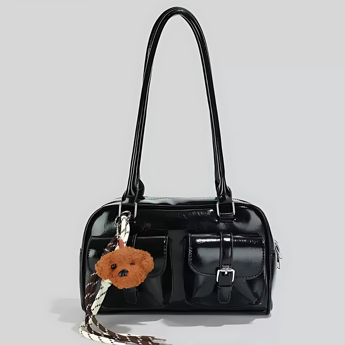 UHE Pocket Tote 2505 – da cao cấp, thiết kế 2 ngăn túi trước độc đáo, 2 màu nâu & đen thời thượng